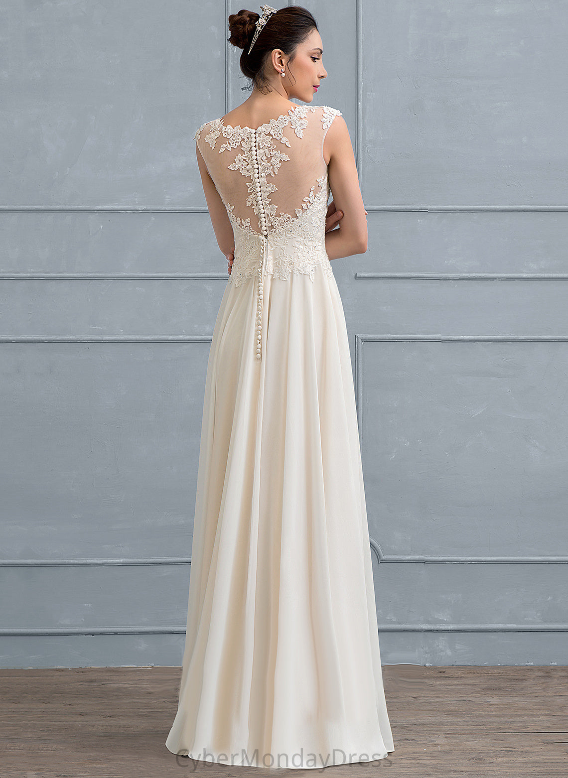 Scoop Samara Neck A-Line Floor-Length Lace With Chiffon Dress Wedding Dresses Sequins Beading Wedding