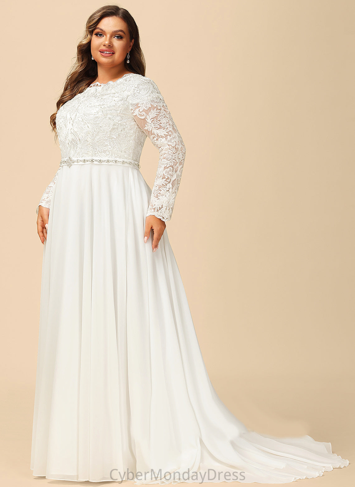 Lace Wedding Train With Chiffon Court Rylee Beading A-Line Dress Wedding Dresses