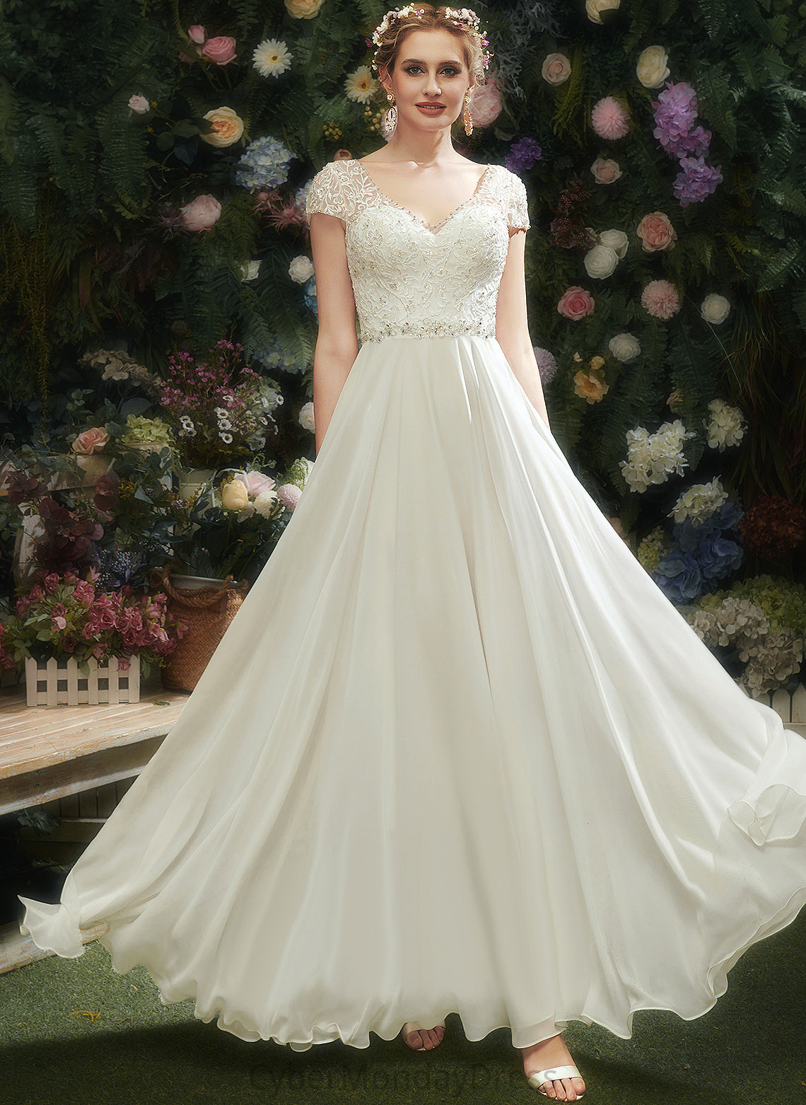 Chiffon Wedding Dresses Lace Floor-Length V-neck Beading Adrianna With Wedding Dress A-Line Sequins