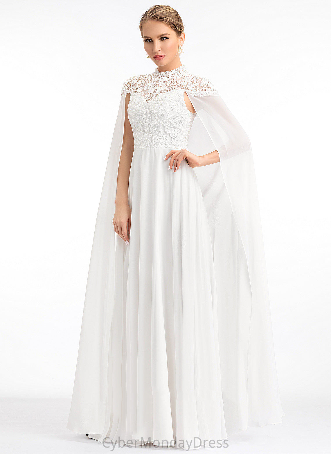 Wedding Wedding Dresses Jillian Chiffon High A-Line Dress Lace Floor-Length Neck