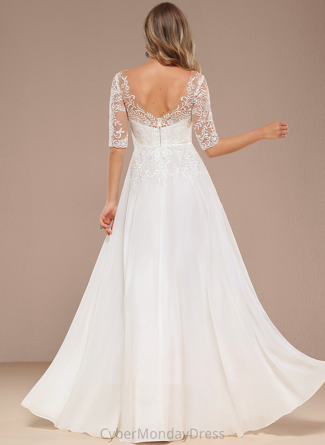 A-Line Dress Lace V-neck Chiffon Wedding Dresses Lailah Wedding Floor-Length