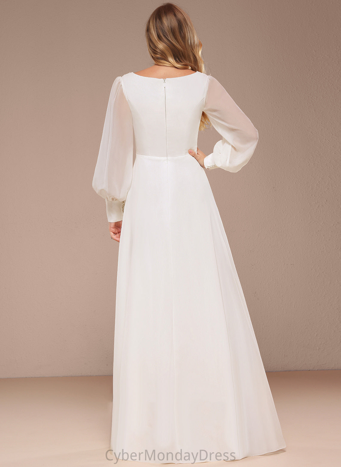 Floor-Length Wedding Dresses Lace Dress Chiffon Wedding A-Line V-neck Makenzie Sequins With