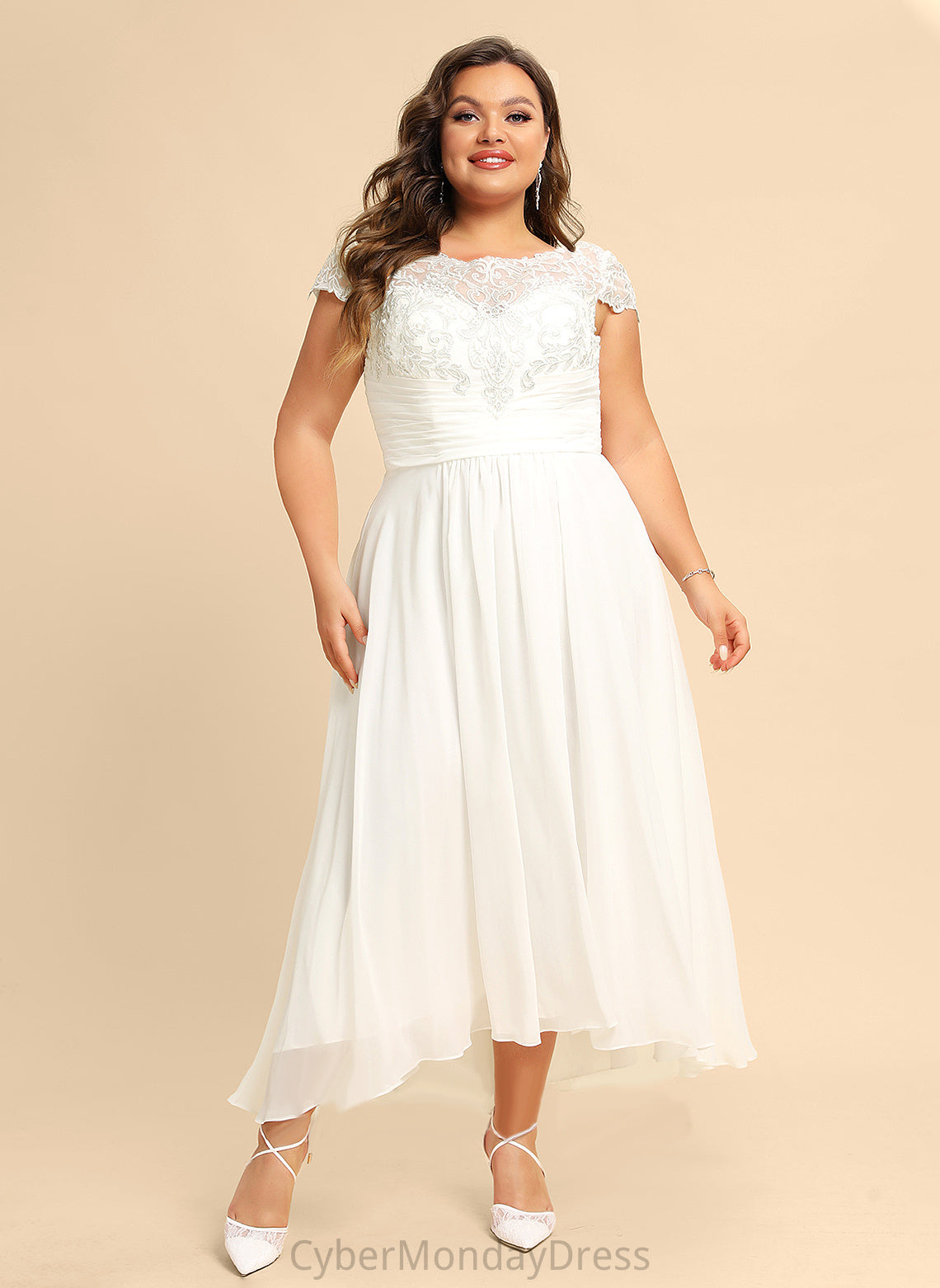 Dress Lace Wedding Wedding Dresses Scoop Asymmetrical Chiffon Lia A-Line Neck