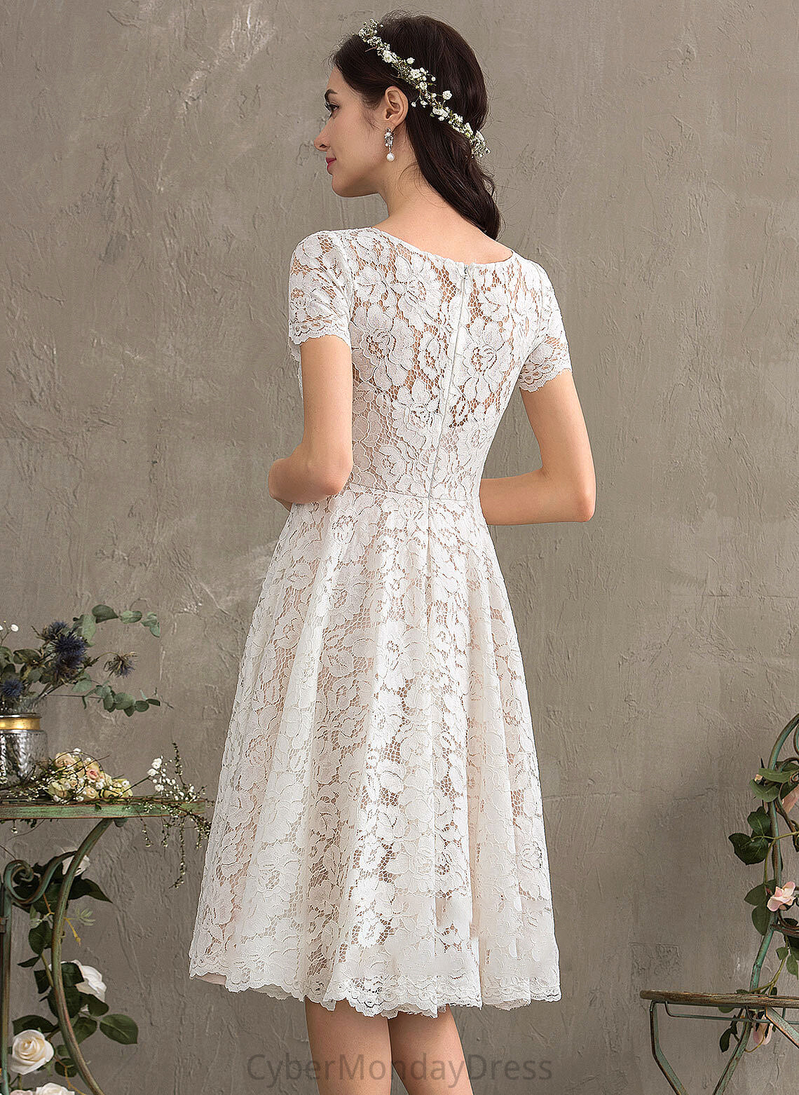 Dress Neck Wedding Wedding Dresses A-Line Knee-Length Sara Scoop Lace