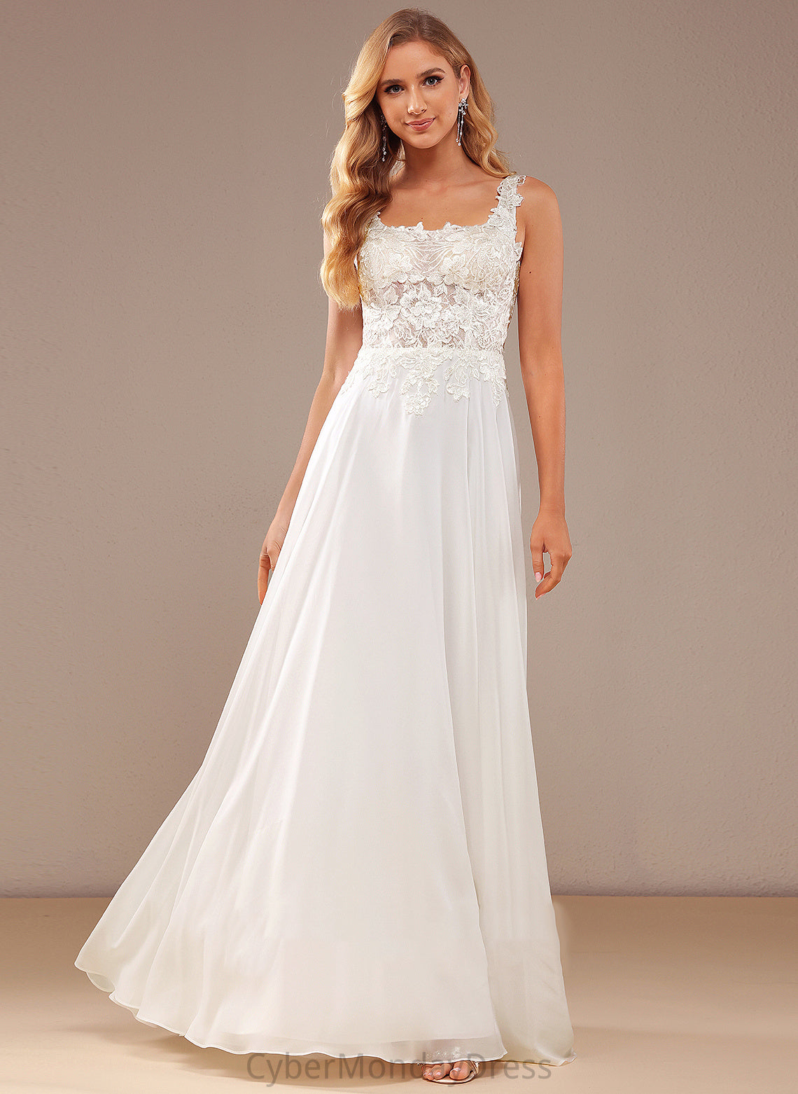 Ali Lace Chiffon Wedding Dresses Square Dress Floor-Length Neckline Sequins A-Line With Wedding Lace