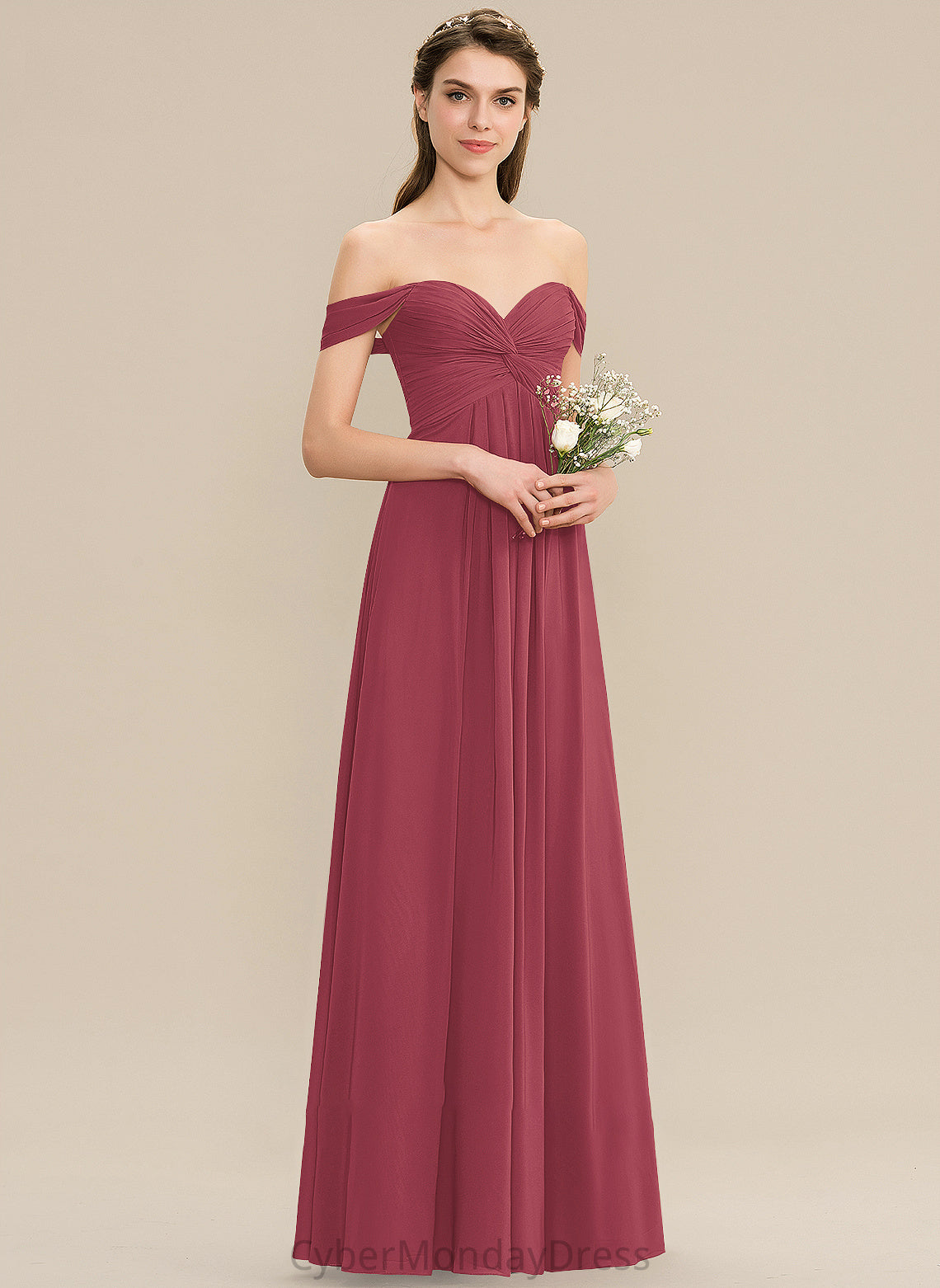 Embellishment Length Neckline Floor-Length Fabric Silhouette Ruffle A-Line Off-the-Shoulder Shyann Bridesmaid Dresses