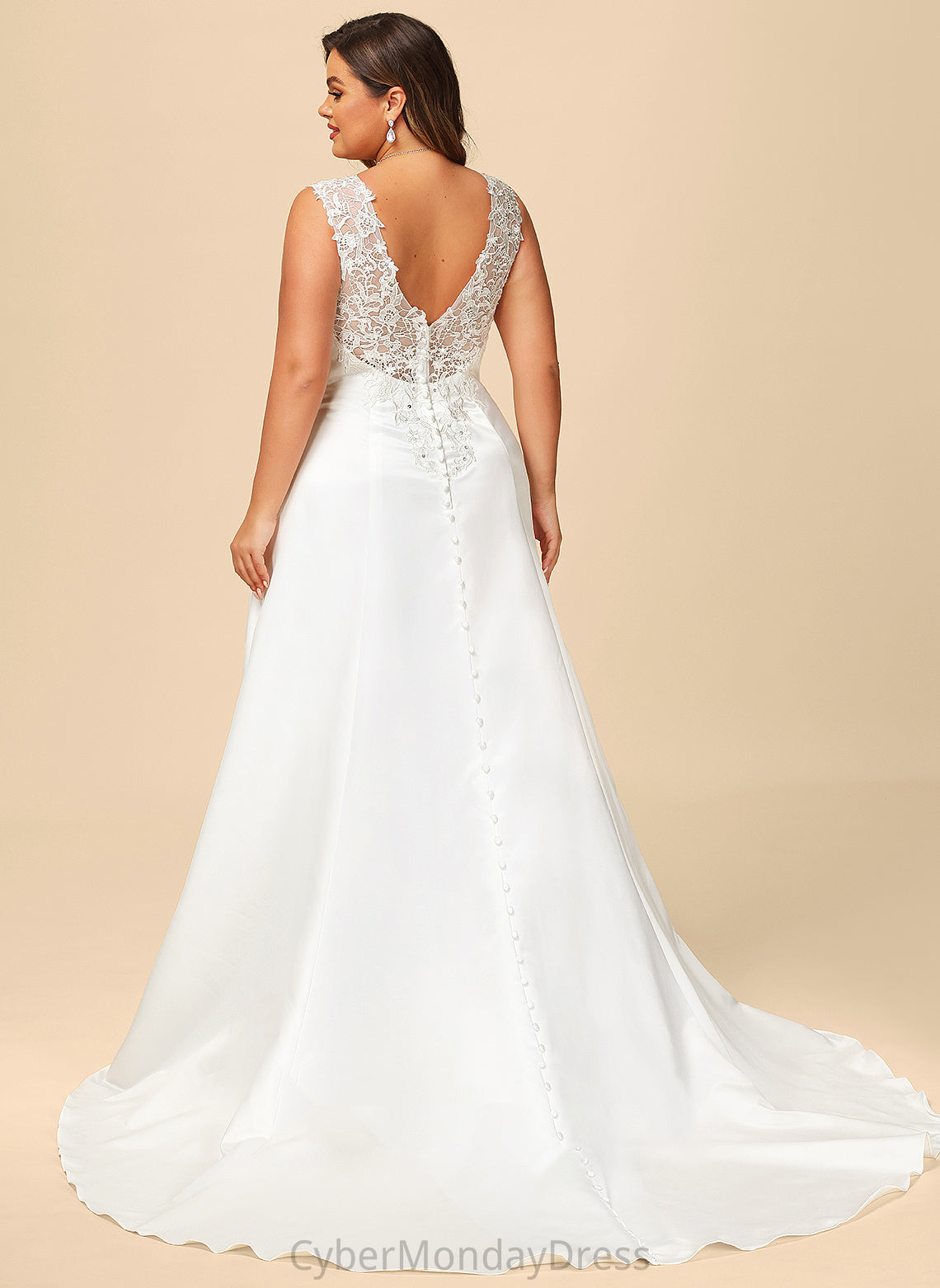 Ball-Gown/Princess Lace Wedding Wedding Dresses V-neck Ruffle Satin Sweep Dress Beading Kayleigh With Sequins Train