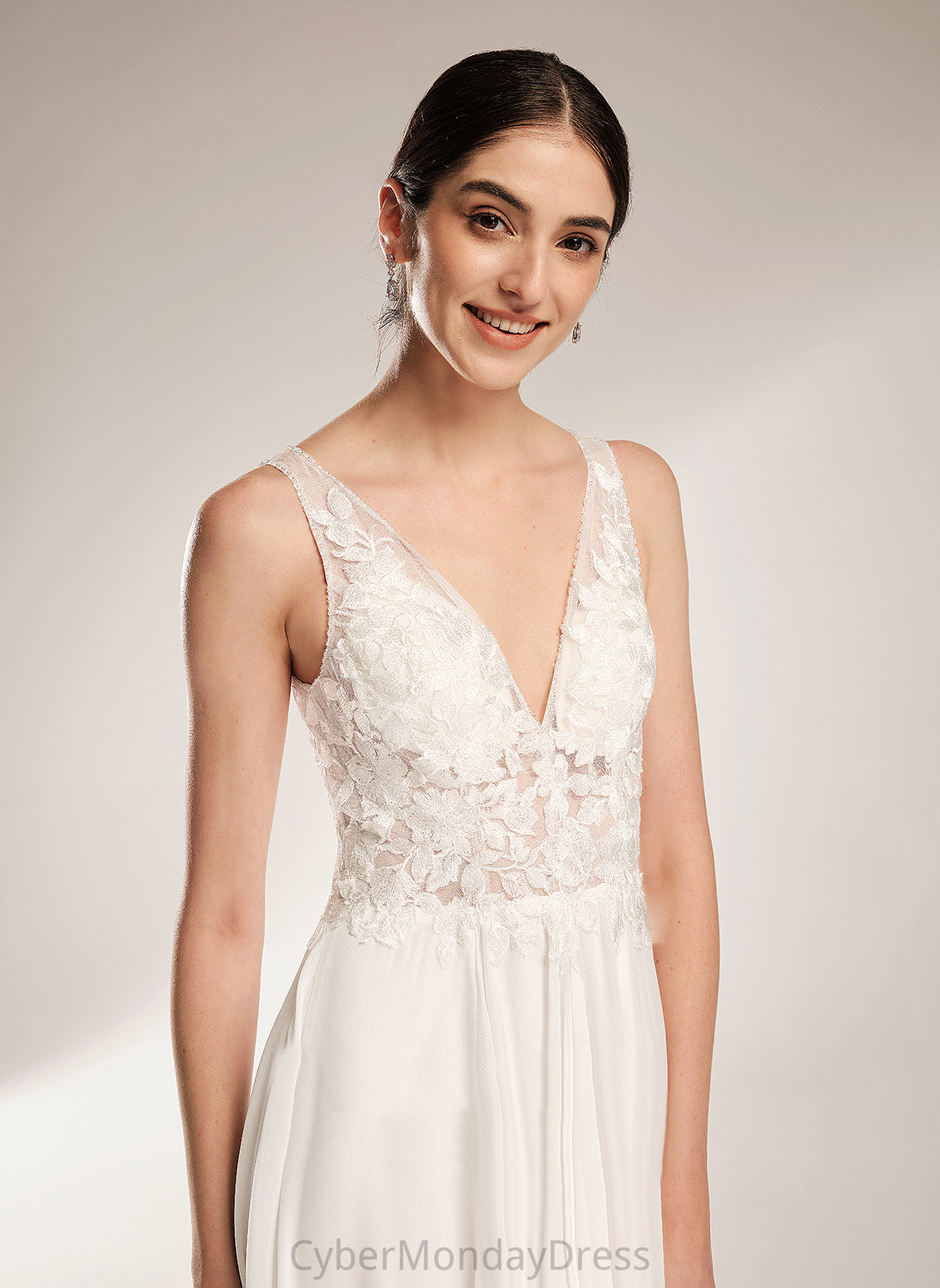 Court Beading With Kinley Chiffon Sequins Dress A-Line Train Wedding Dresses V-neck Lace Wedding