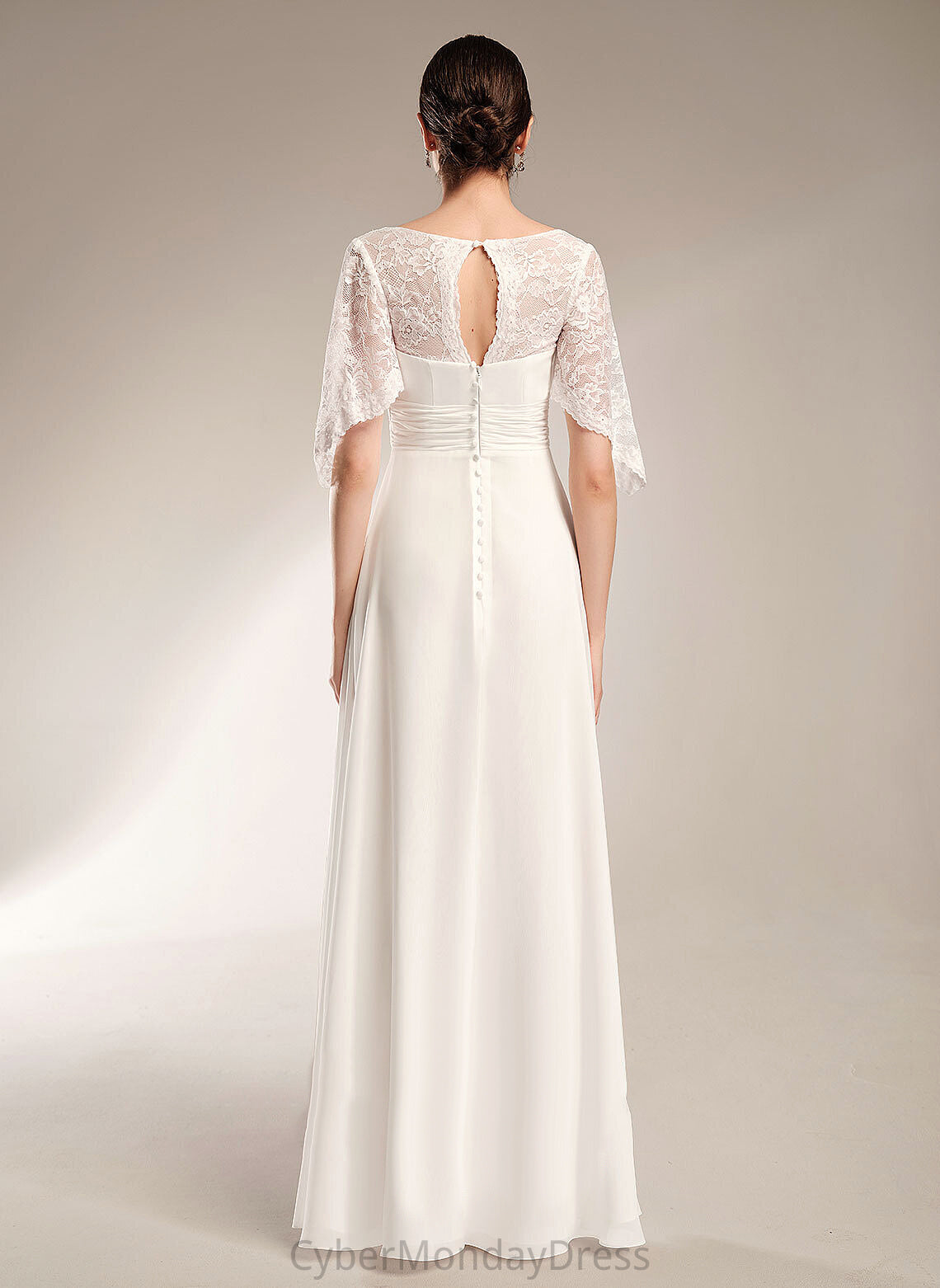 Lace Sheath/Column Wedding Dresses Wedding Jaliyah Chiffon Dress Floor-Length V-neck