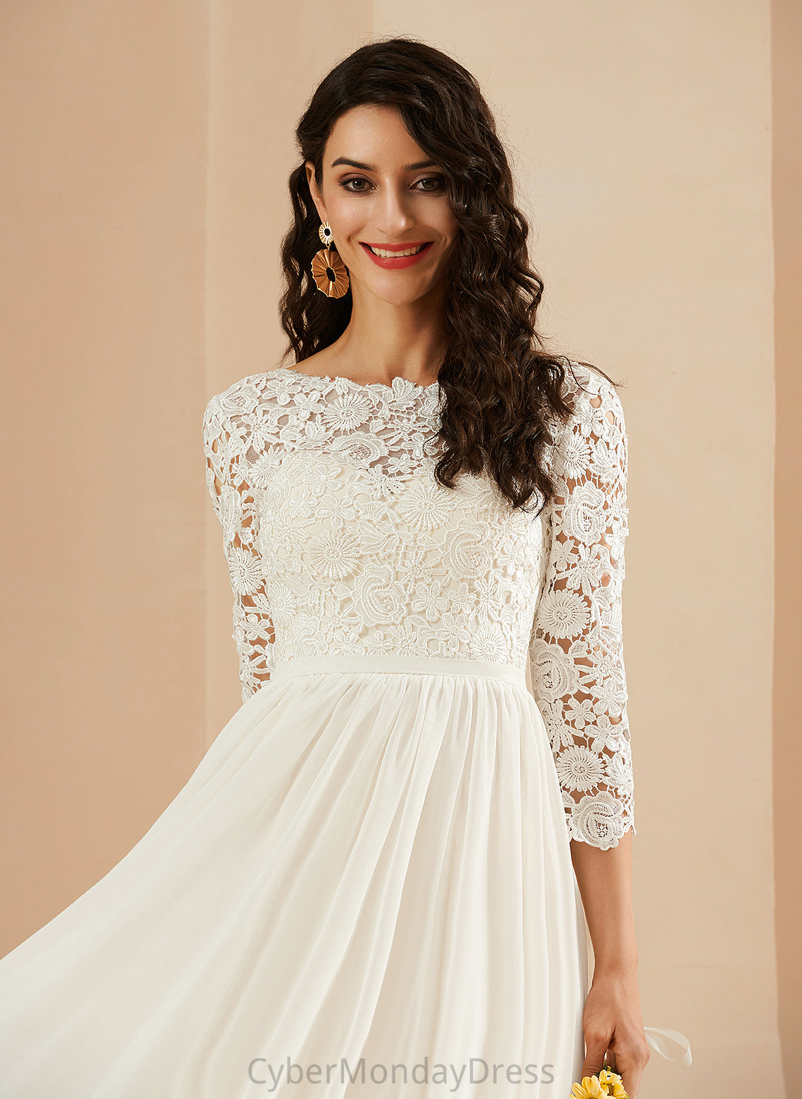 Lace Sweep Chiffon Avery Train A-Line Dress Scoop Wedding Neck Wedding Dresses With