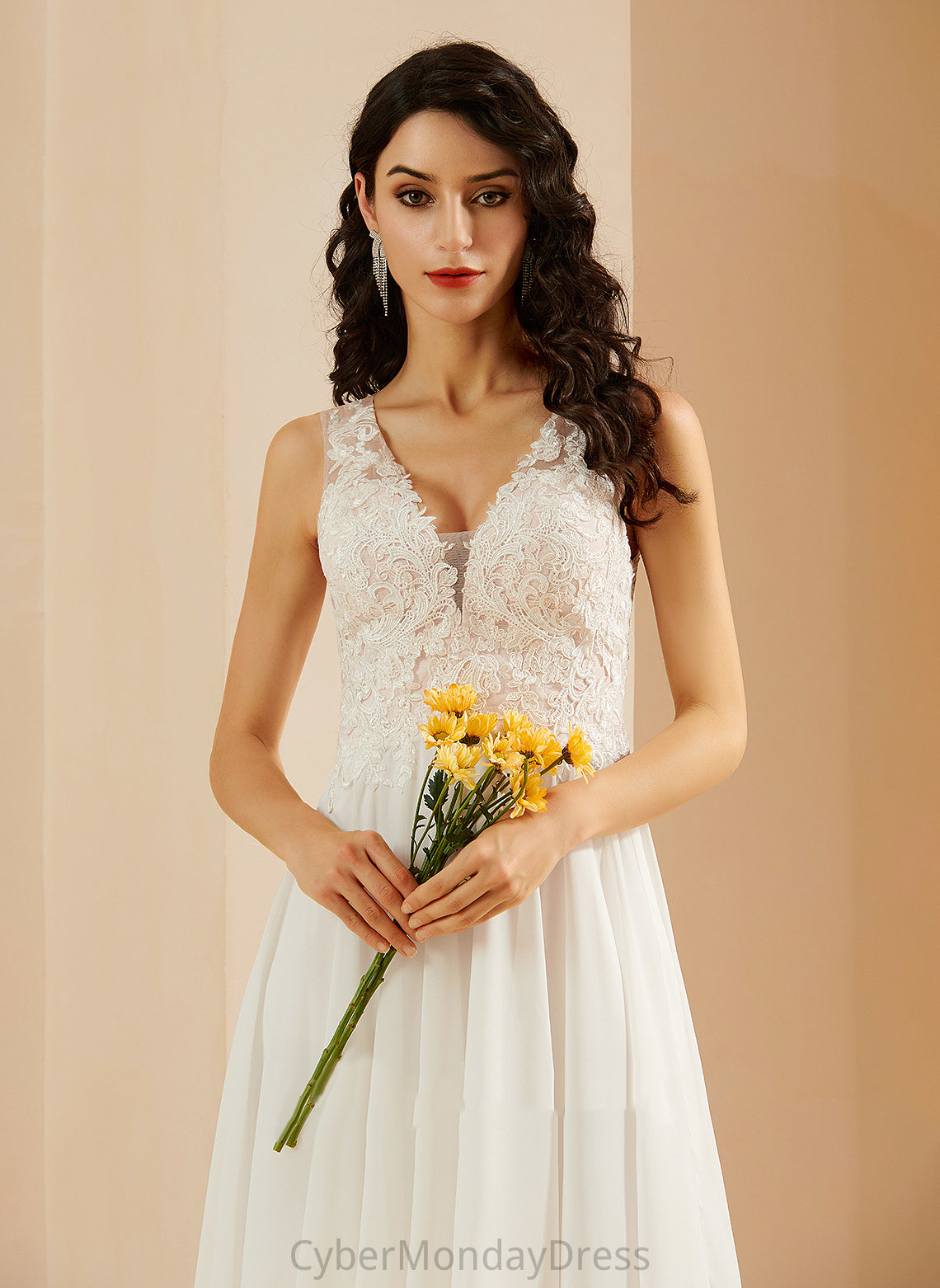 A-Line With V-neck Dress Wedding Dresses Knee-Length Chiffon Lace Ally Sequins Wedding