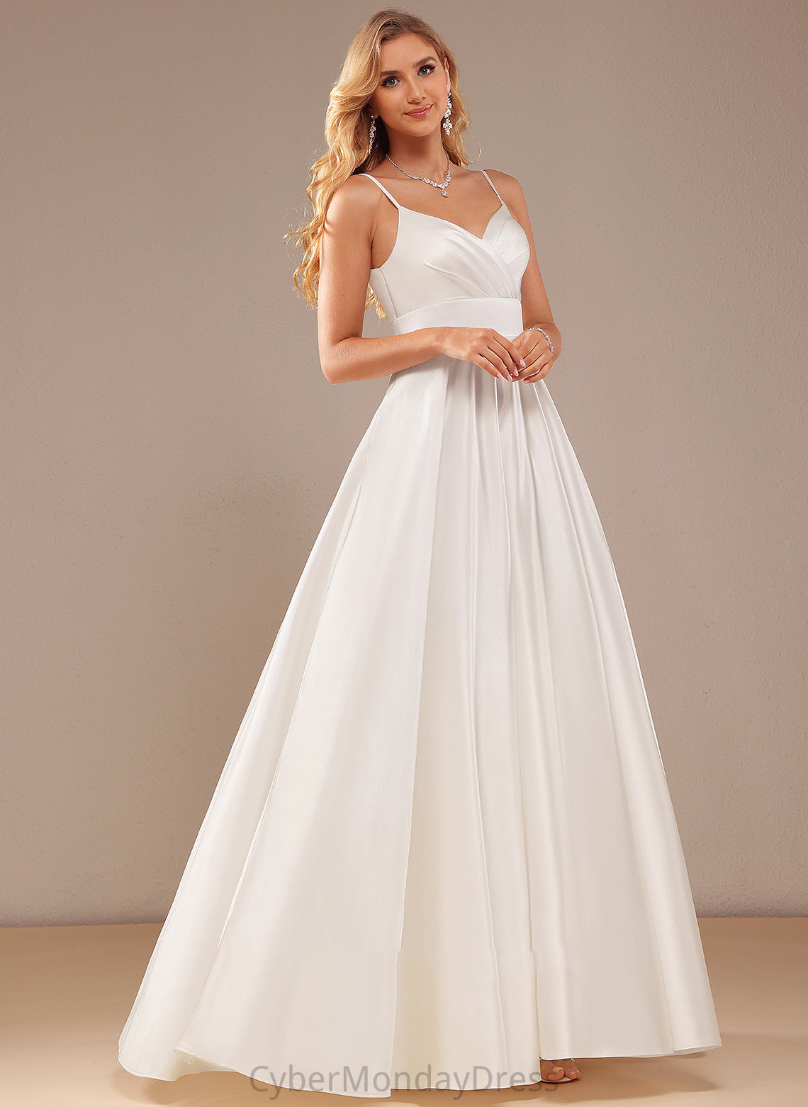 Wedding Ball-Gown/Princess Aiyana Wedding Dresses Pockets V-neck With Floor-Length Dress Satin