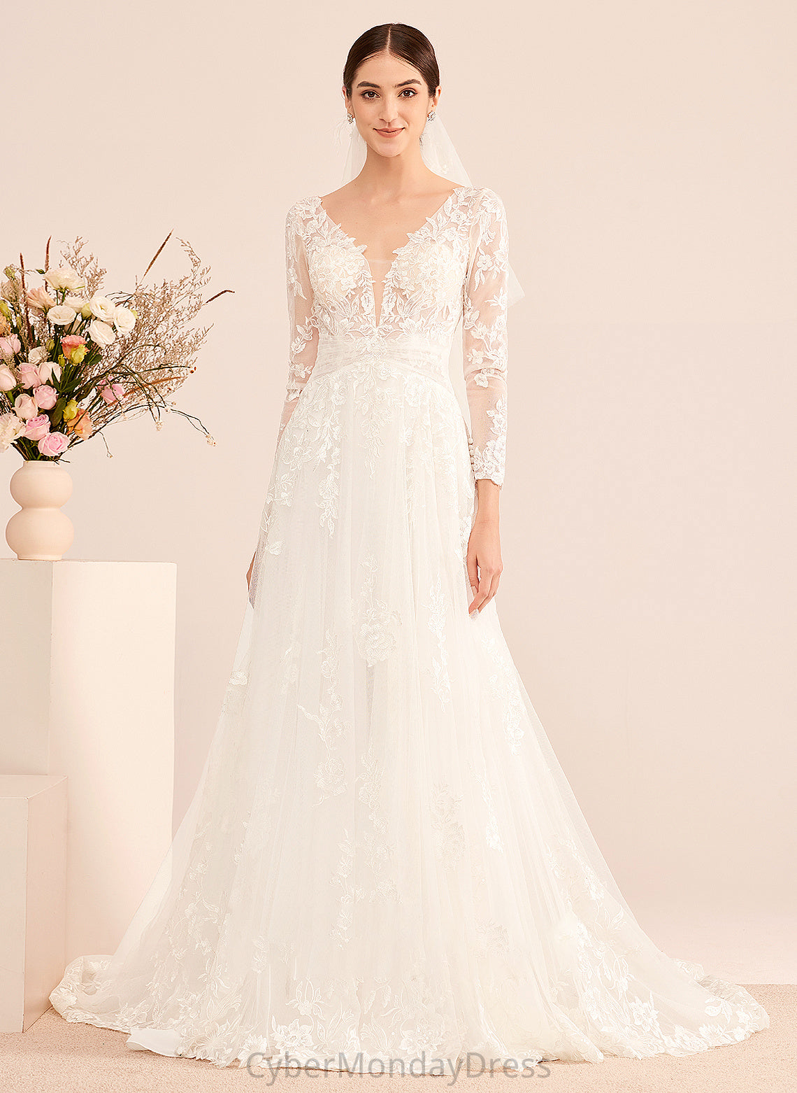 Wedding Dresses Wedding With Sequins Court A-Line Dress Beading Train V-neck Myla