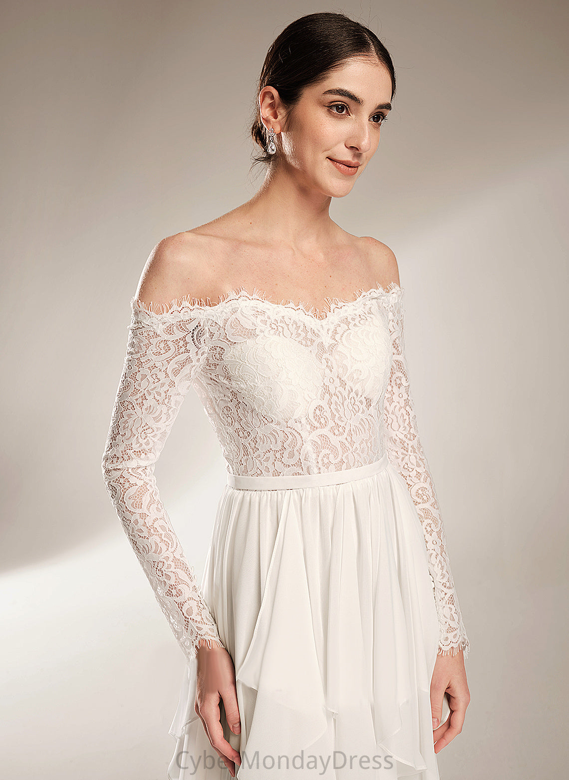 Carina Wedding Dresses Chiffon Dress A-Line Lace Wedding Train Court Ruffle With Off-the-Shoulder