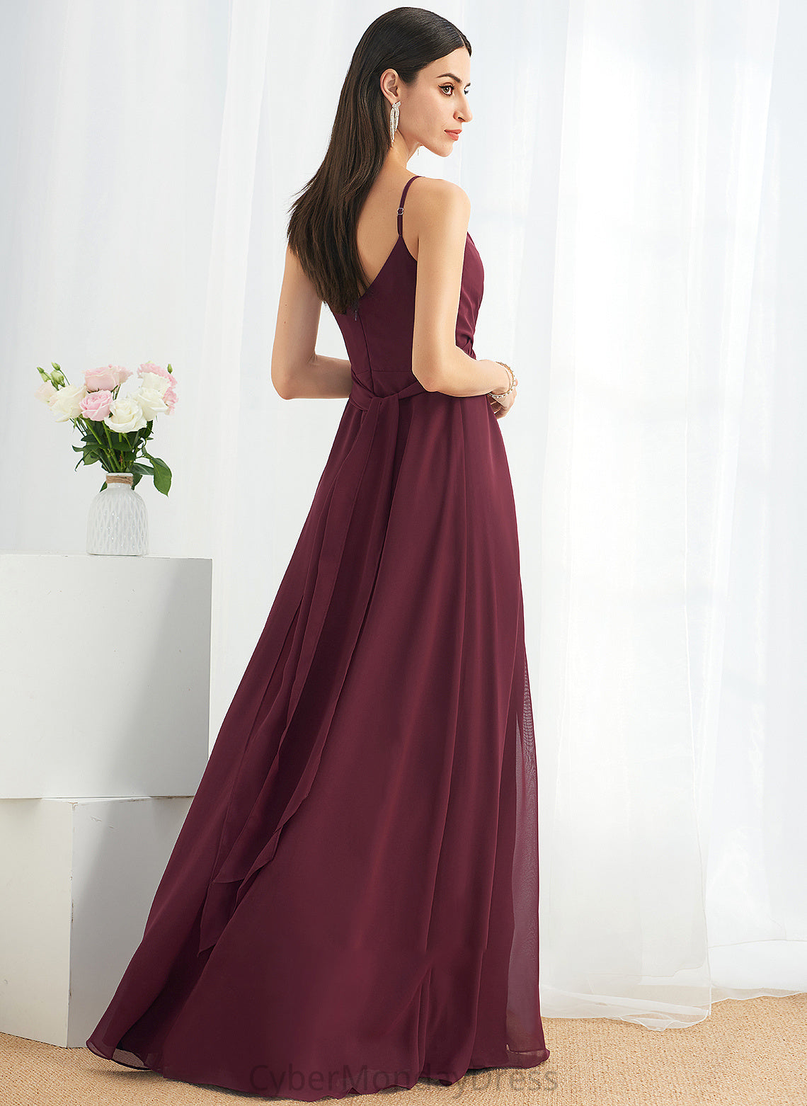 Length Neckline A-Line V-neck Floor-Length Embellishment SplitFront Silhouette Ruffle Fabric Addyson One Shoulder Bridesmaid Dresses