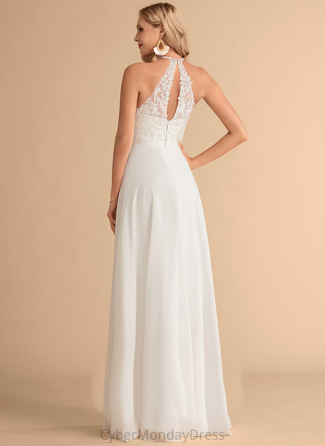 Dress Wedding Wedding Dresses A-Line Melina Neck Lace High Chiffon Floor-Length