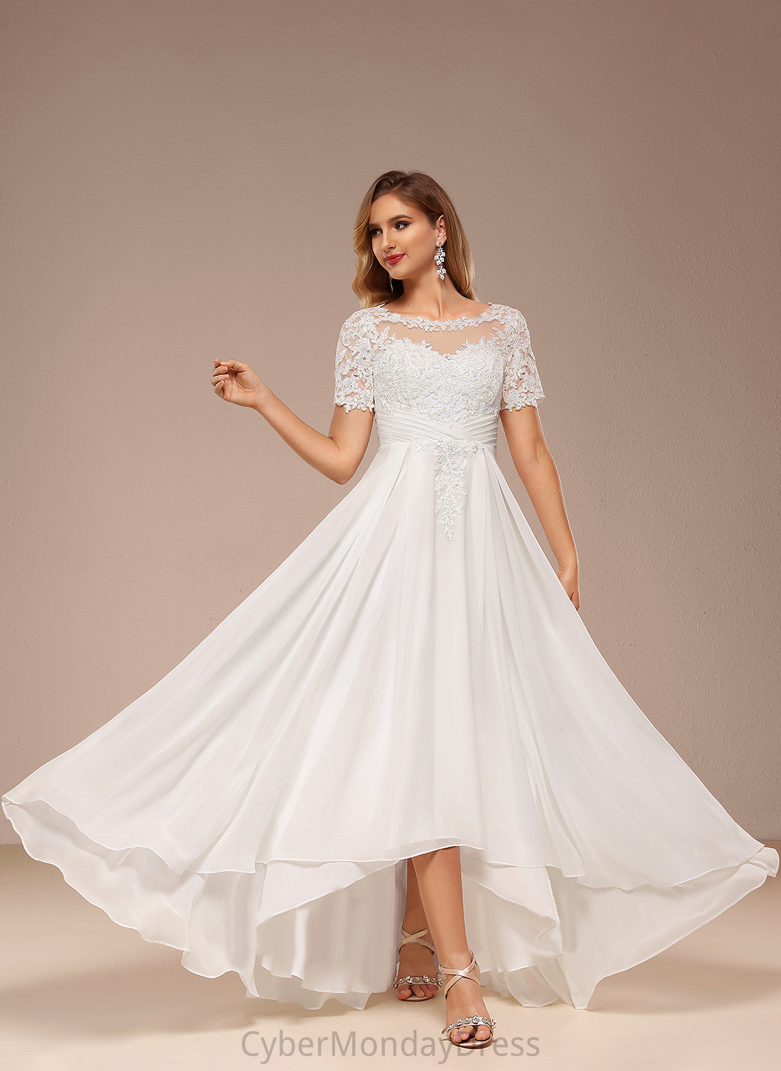 Boat Jaden Wedding Dresses Wedding Neck Asymmetrical A-Line Dress Chiffon Lace