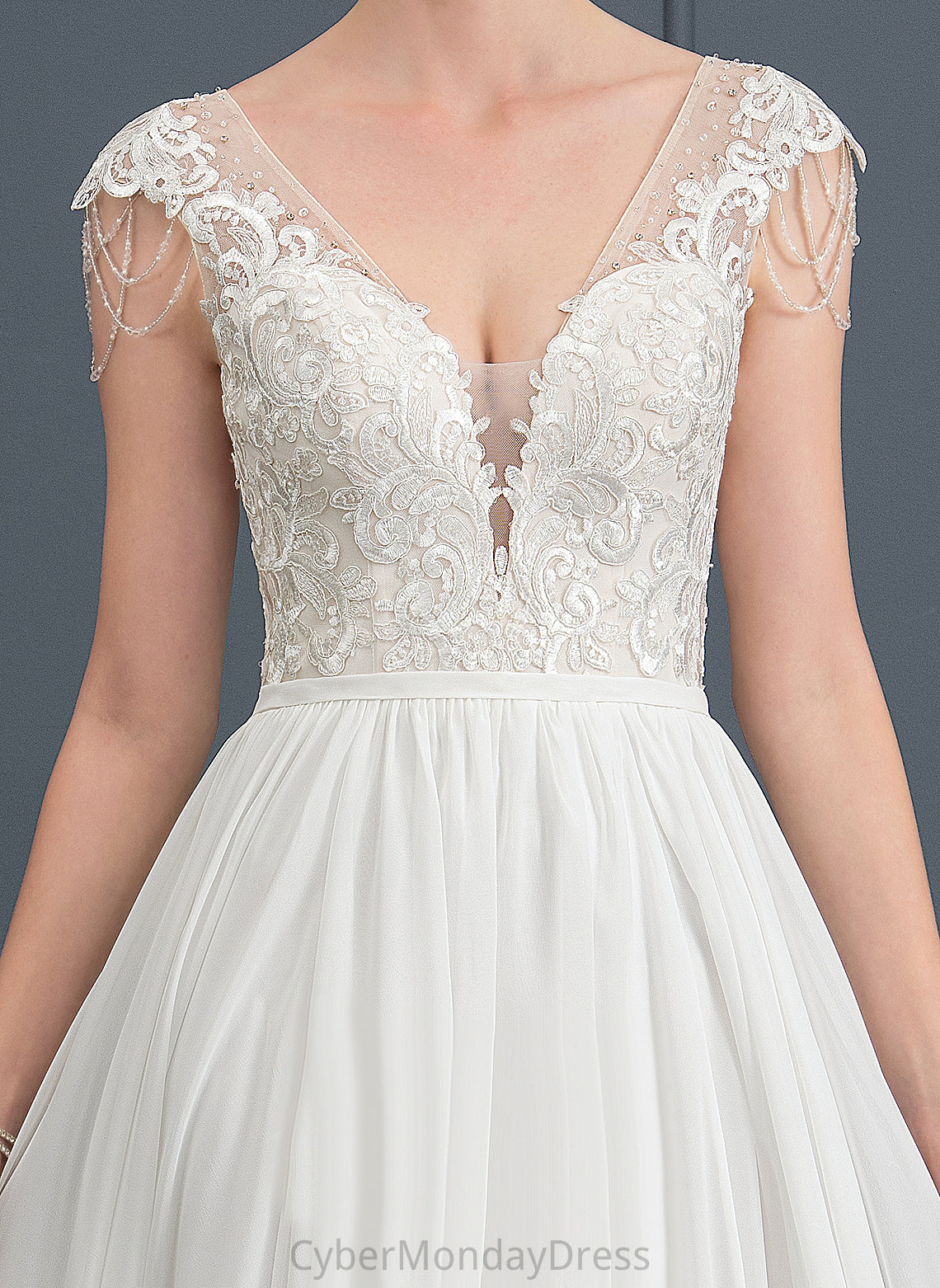 A-Line With Sequins V-neck Sweep Beading Dress Wedding Dresses Chiffon Lace Madilyn Train Wedding