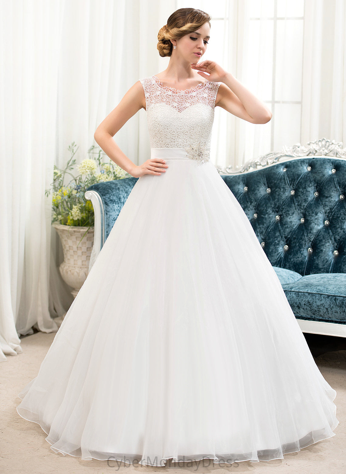 Satin Ball-Gown/Princess Beading Sequins Lace Dress Organza Wedding Sweep With Wedding Dresses Train Sheila