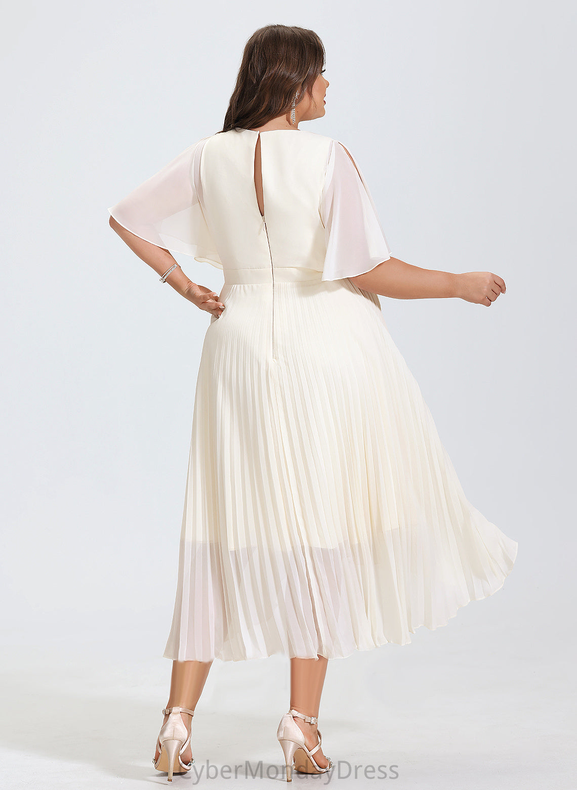 With Wedding Dresses Pleated A-Line Nathalie Dress Wedding Asymmetrical Scoop Chiffon