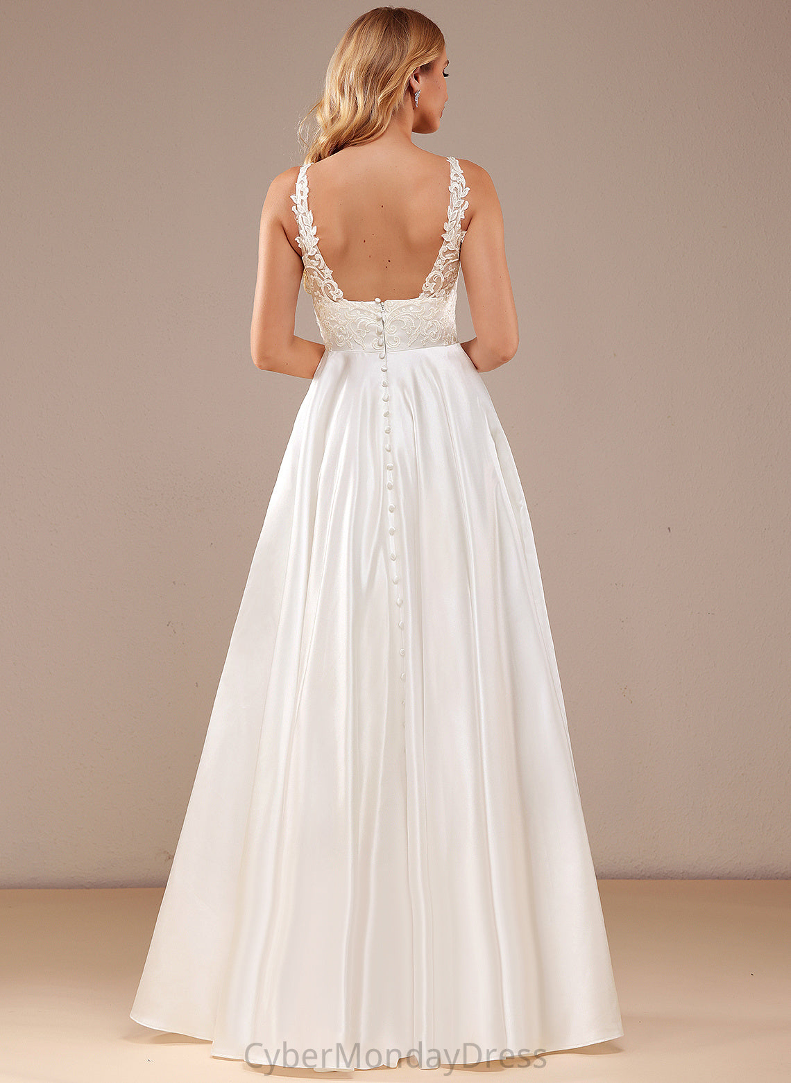 Nyasia Wedding Dresses Wedding Floor-Length Ball-Gown/Princess Pockets Satin Lace V-neck Lace With Dress