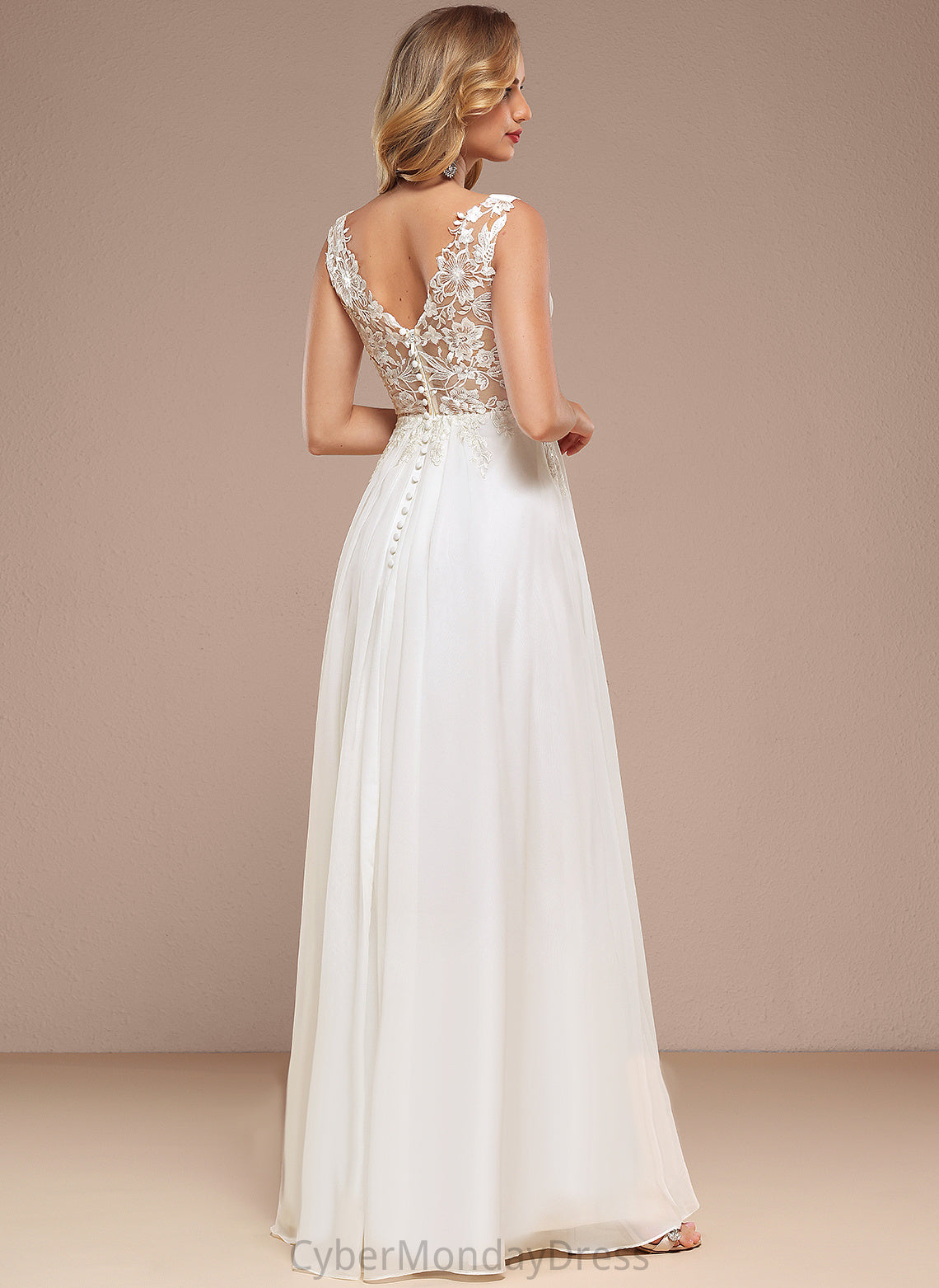 A-Line Wedding With Wedding Dresses Lace Floor-Length Chiffon V-neck Irene Sequins Dress