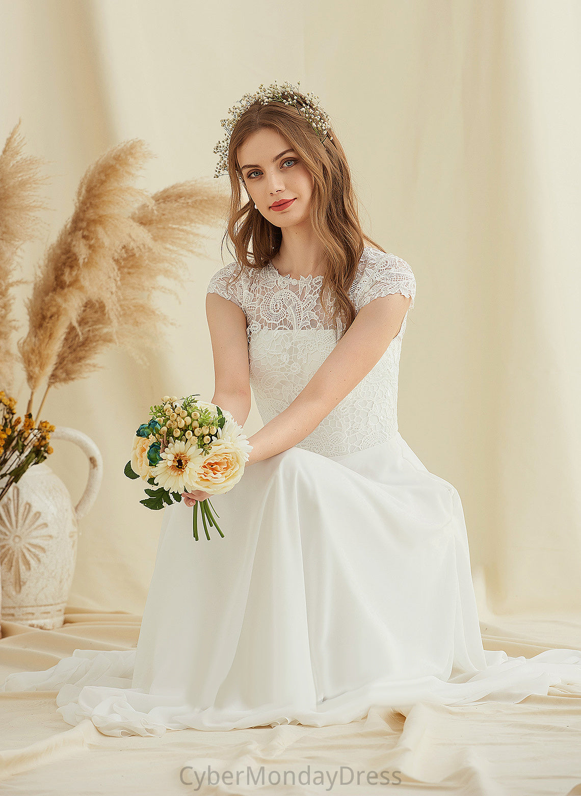 Abigail Dress Floor-Length Lace Scoop Chiffon A-Line Wedding Dresses Wedding