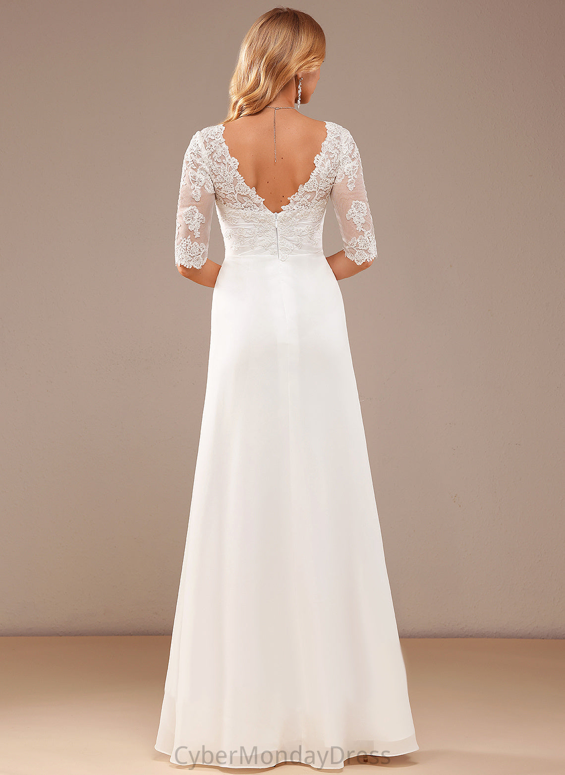 A-Line Asymmetrical Dress Ruffle Chiffon Wedding Yaritza V-neck With Lace Lace Wedding Dresses