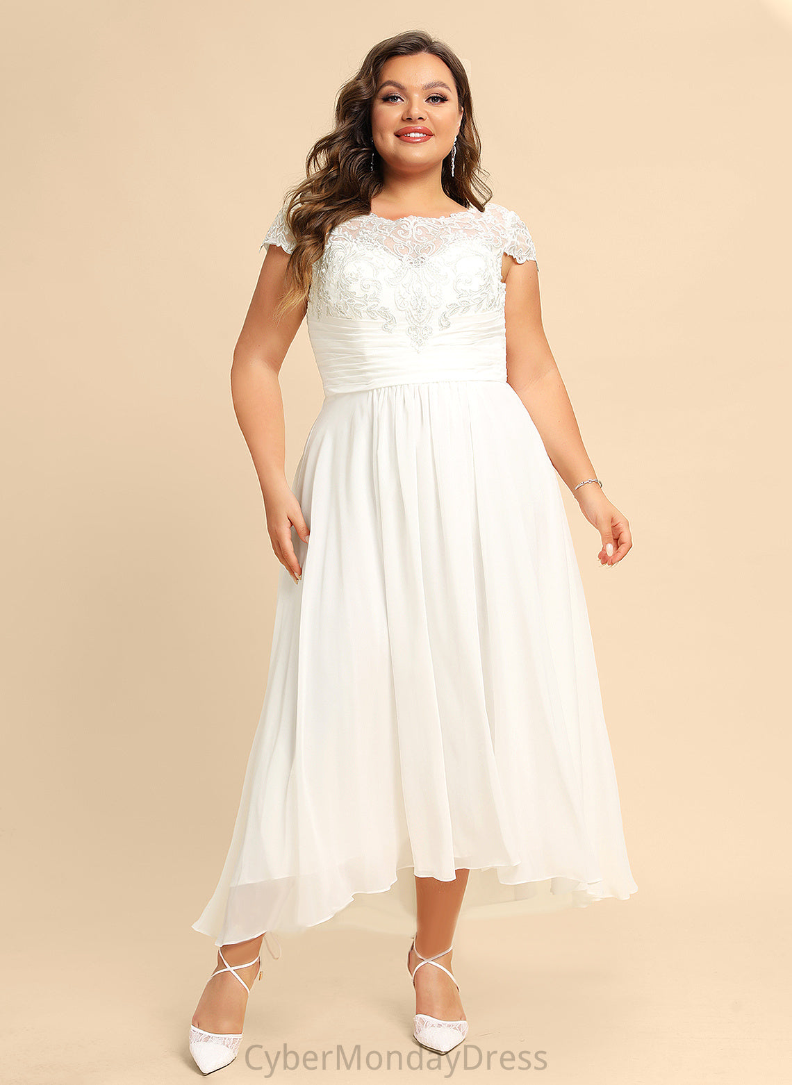 Scoop Lace Asymmetrical Wedding Harriet A-Line Chiffon Wedding Dresses Dress