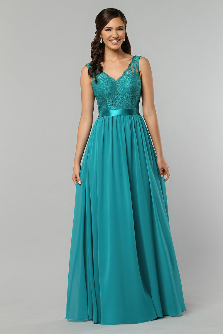 2024 A Line Chiffon V Neck Bridesmaid Dresses With Sash Floor Length