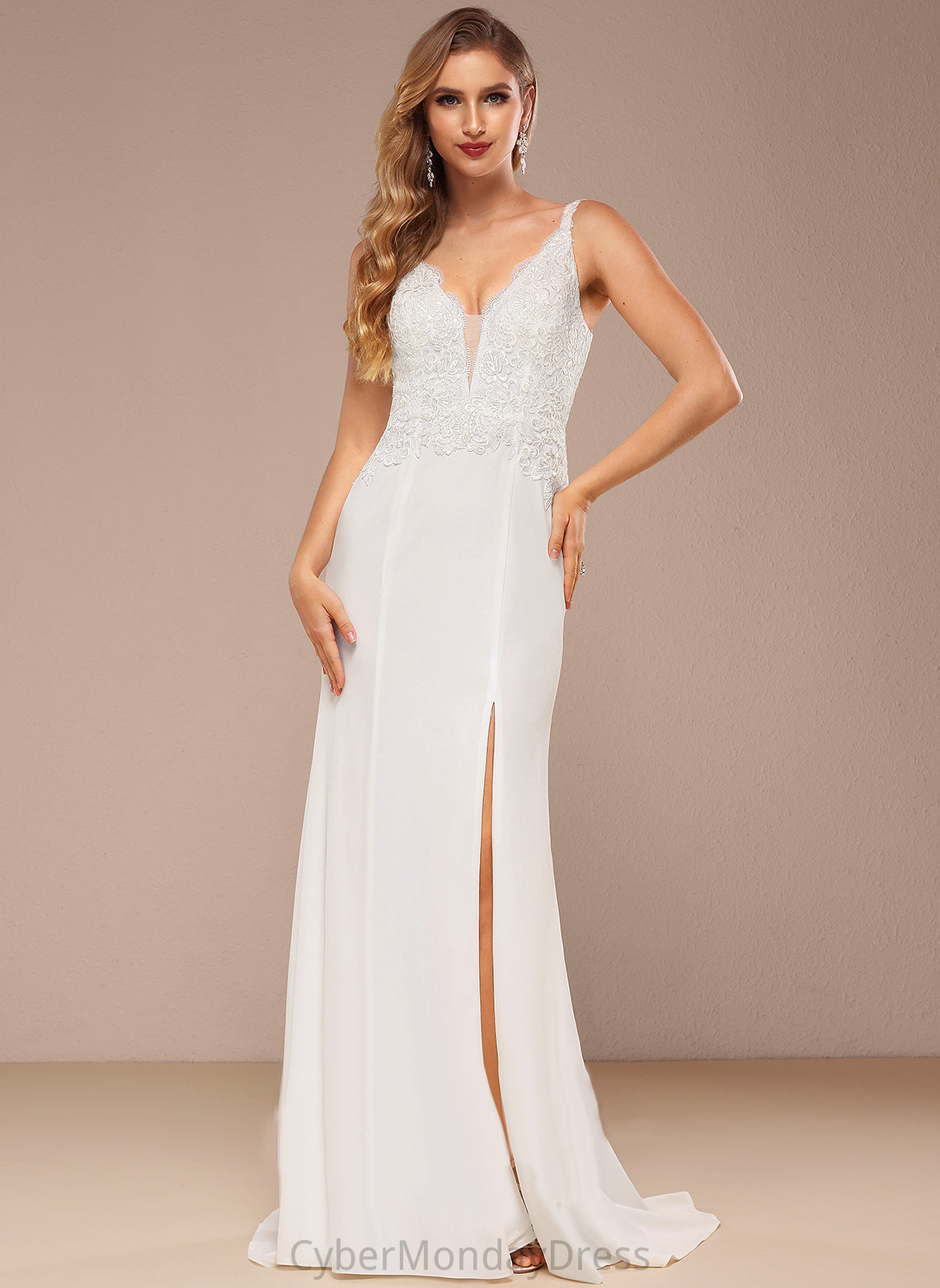 Chiffon Wedding Dresses Wedding Trumpet/Mermaid Train V-neck With Dress Sequins Sweep Lace Karli