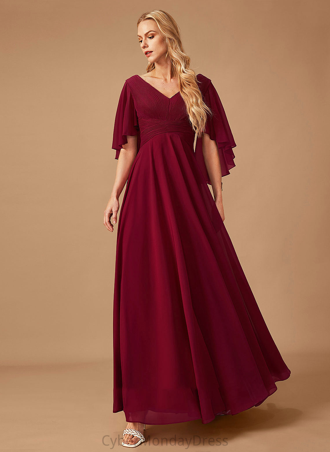 Fabric Length Neckline Silhouette Ruffle Floor-Length Embellishment V-neck A-Line Mackenzie Bridesmaid Dresses