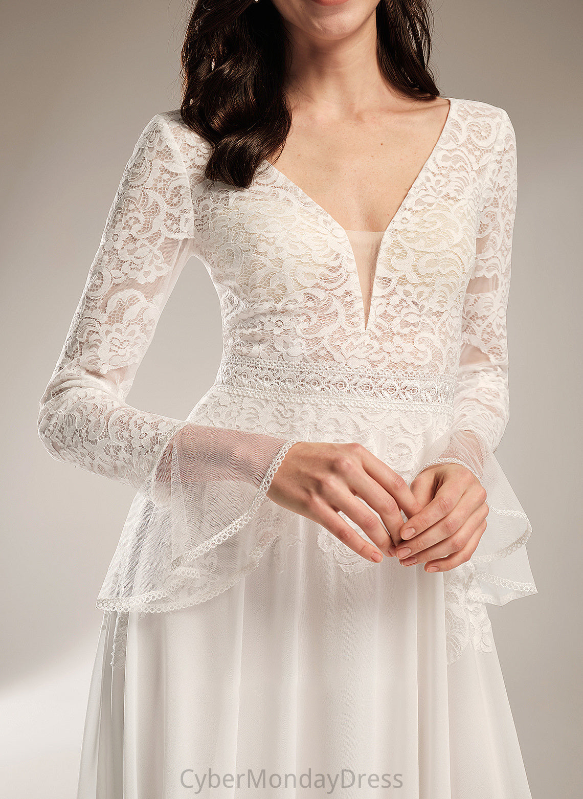 Court V-neck A-Line Wedding Wedding Dresses Train With Eliza Dress Ruffle