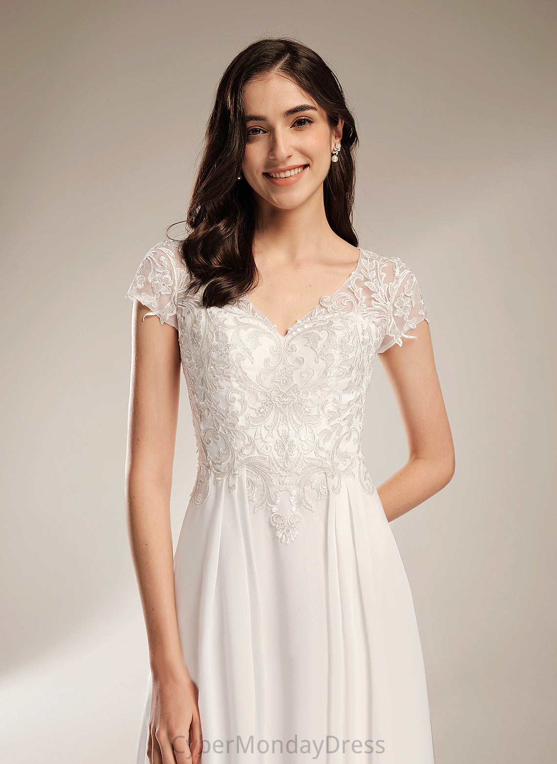 With Chiffon V-neck Lace Asymmetrical A-Line Dress Wendy Wedding Dresses Wedding