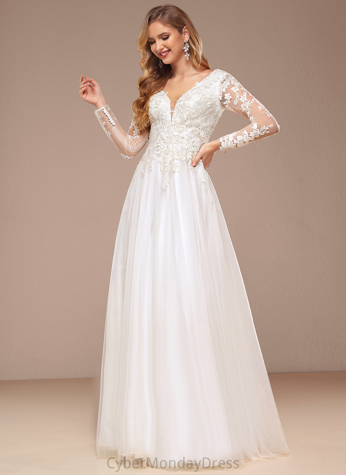 Tulle With Nita Beading V-neck Dress Wedding Dresses Sequins Wedding Floor-Length Lace A-Line