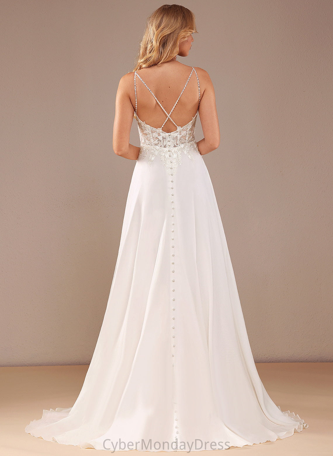 V-neck Court Train Feather Wedding Wedding Dresses Lace Journey A-Line Dress Beading With Pockets Sequins Chiffon Lace