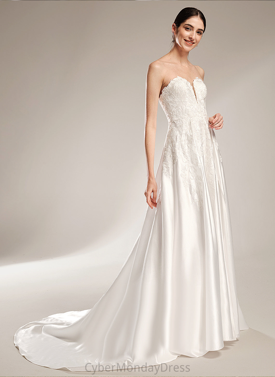 Train Chapel Sweetheart Wedding Wedding Dresses Lace Dress Moira Front Split With Satin Ball-Gown/Princess