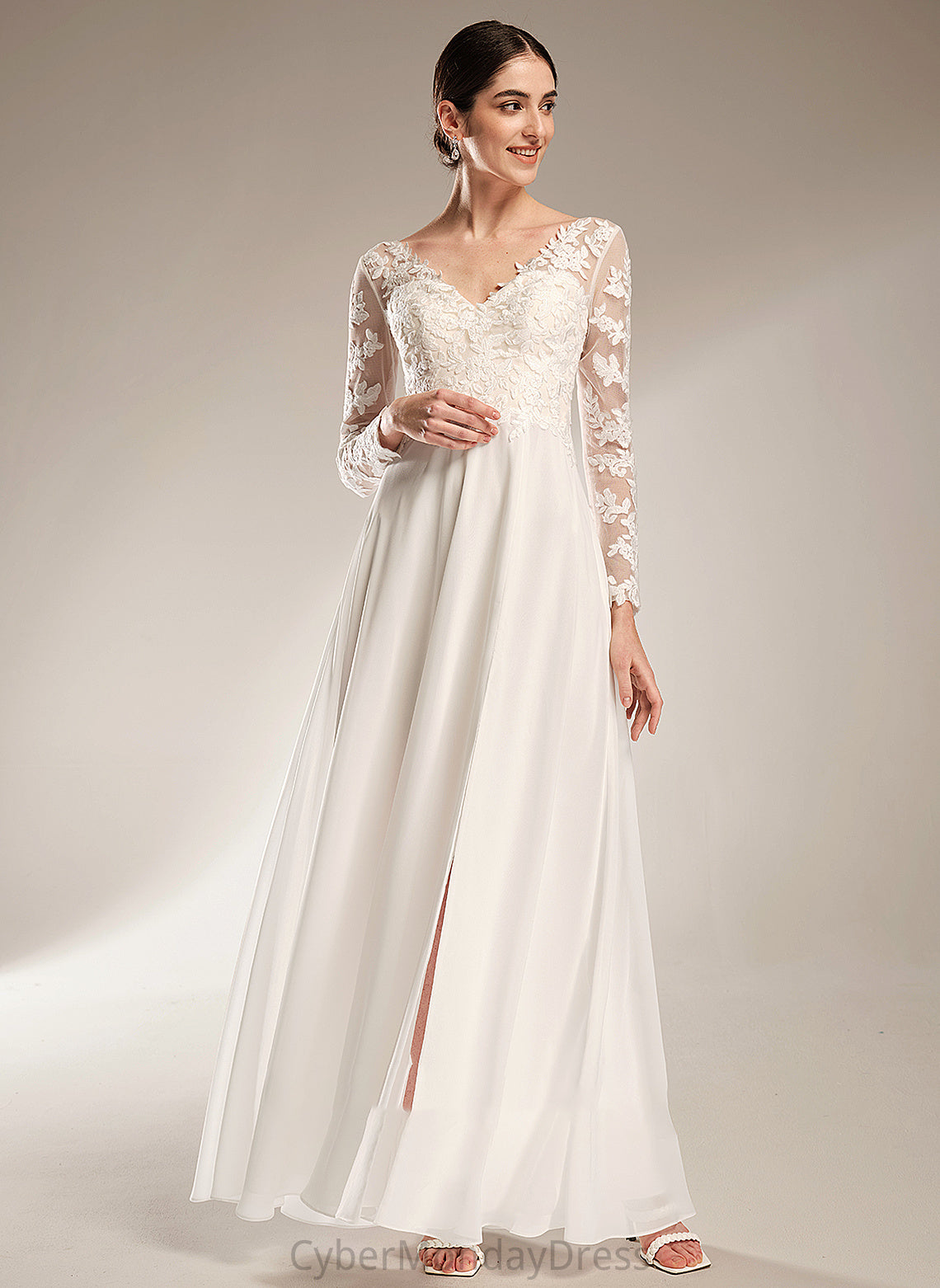 Alejandra V-neck Front Split Wedding Dress Wedding Dresses Floor-Length With A-Line