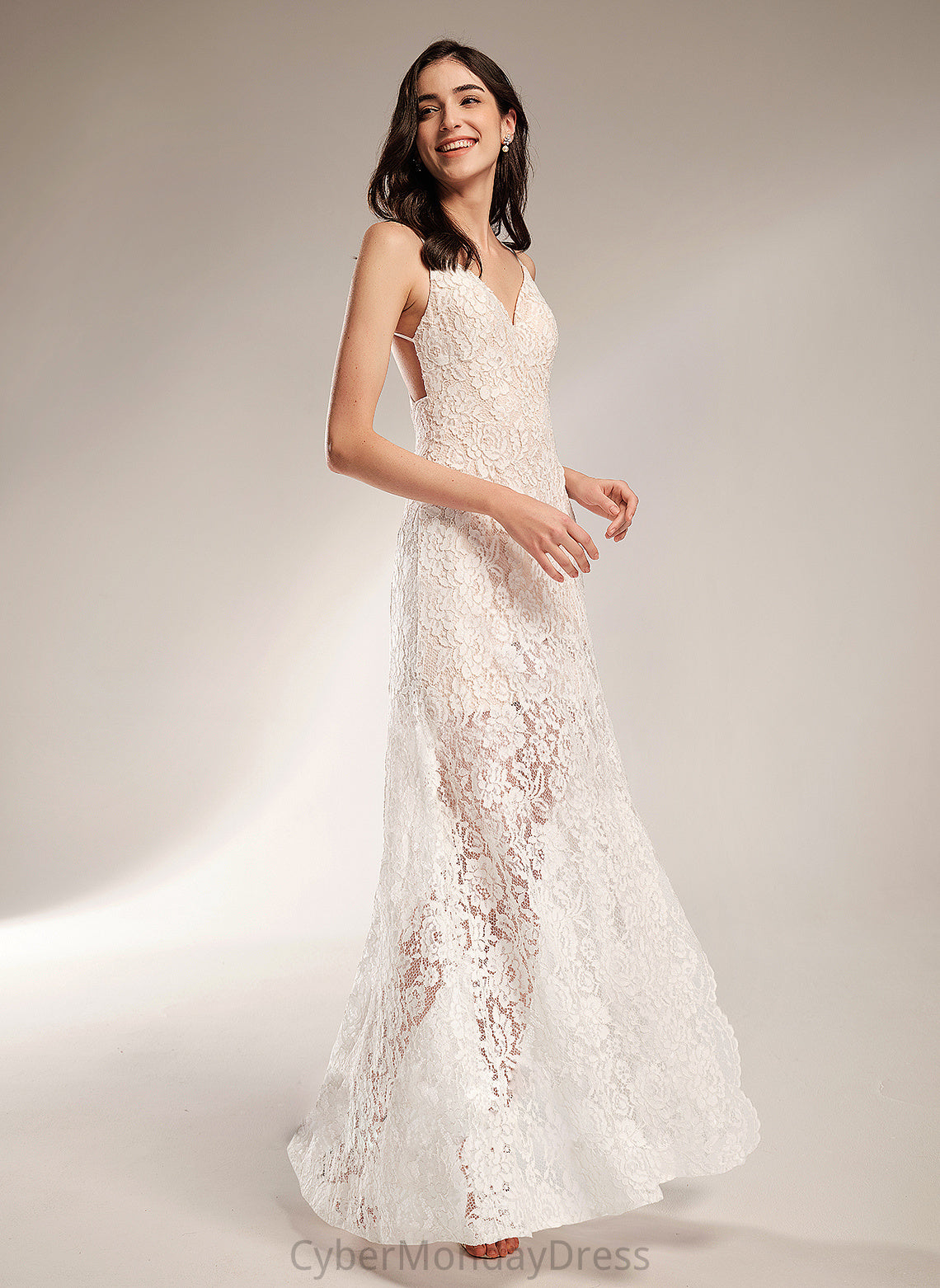 Lace Sheath/Column Floor-Length Marley V-neck Wedding Dress Wedding Dresses