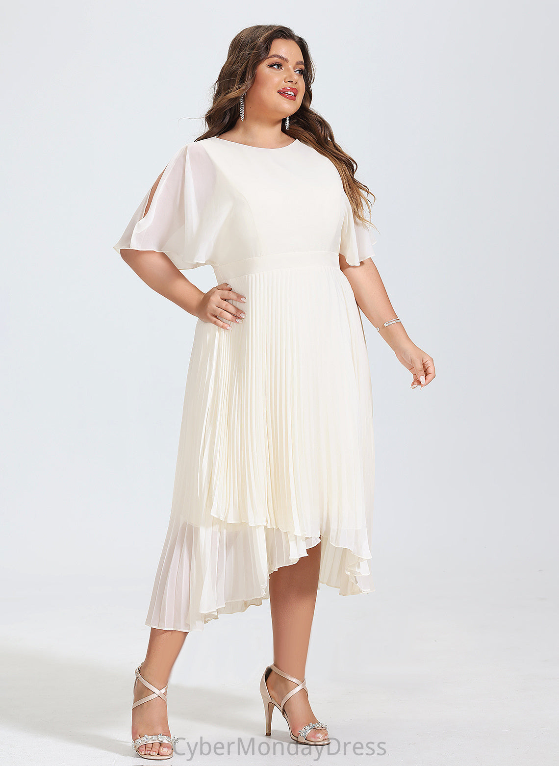 With Wedding Dresses Pleated A-Line Nathalie Dress Wedding Asymmetrical Scoop Chiffon