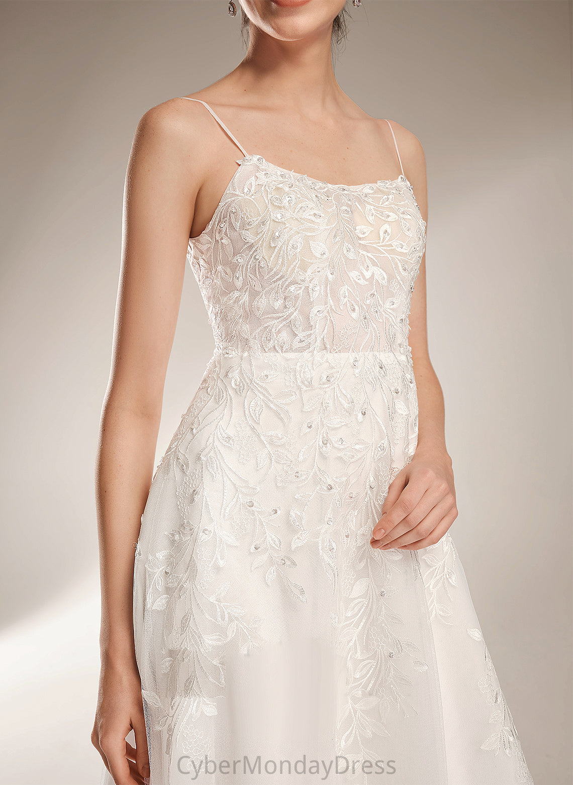 A-Line Tiana Wedding Dresses Sequins Lace Court With Wedding Dress Neckline Beading Tulle Train Square