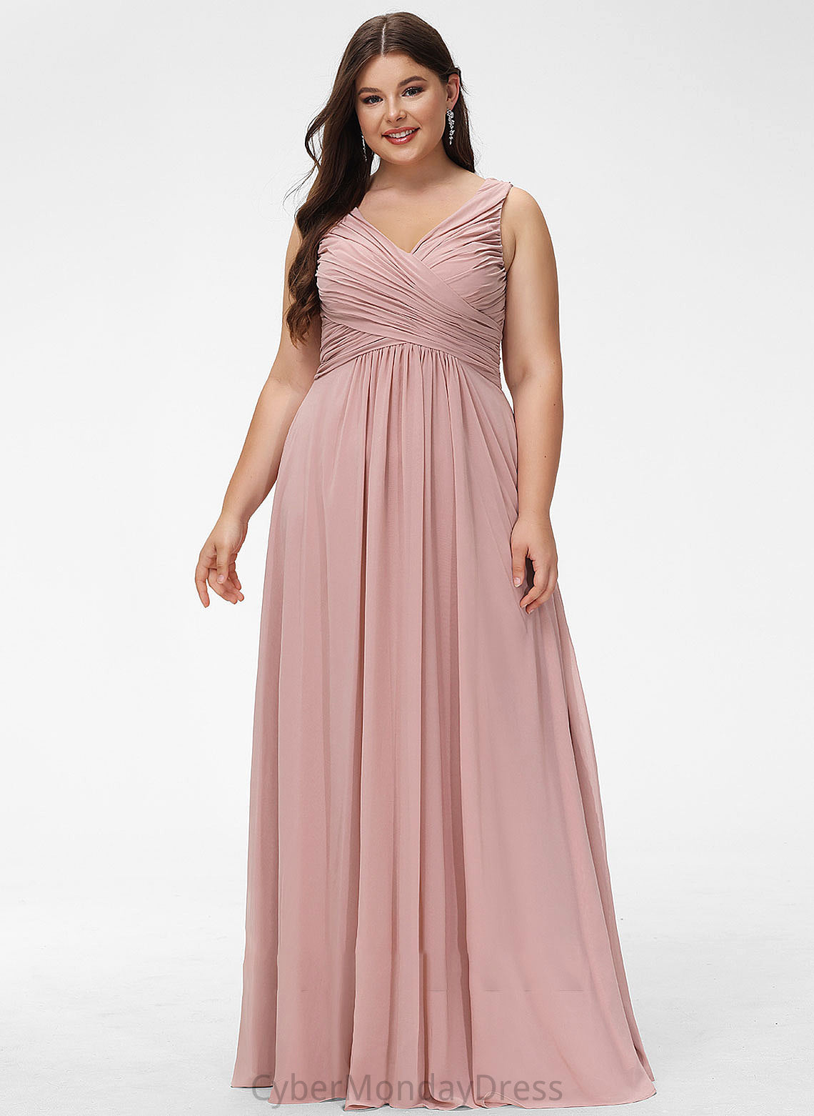 Floor-Length Fabric Silhouette Neckline V-neck A-Line Ruffle Length Embellishment Payten Bridesmaid Dresses