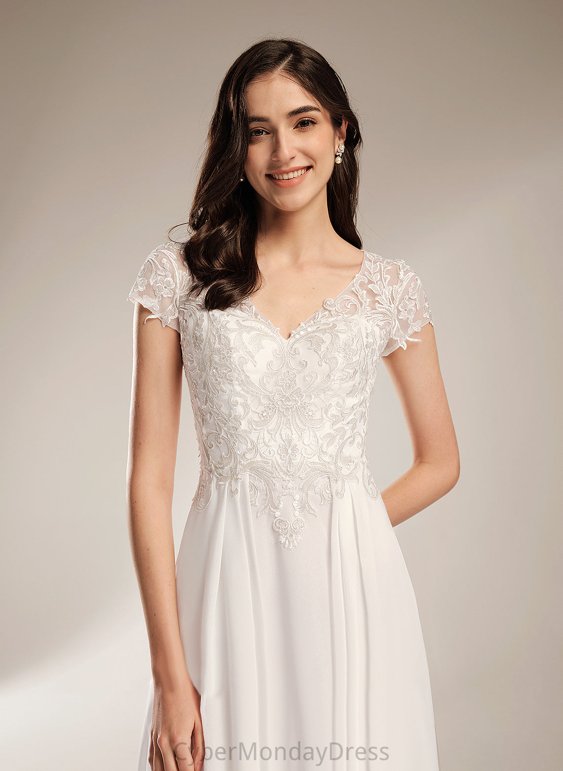 Asymmetrical Lace Chiffon V-neck Dress Wedding Wedding Dresses Londyn A-Line