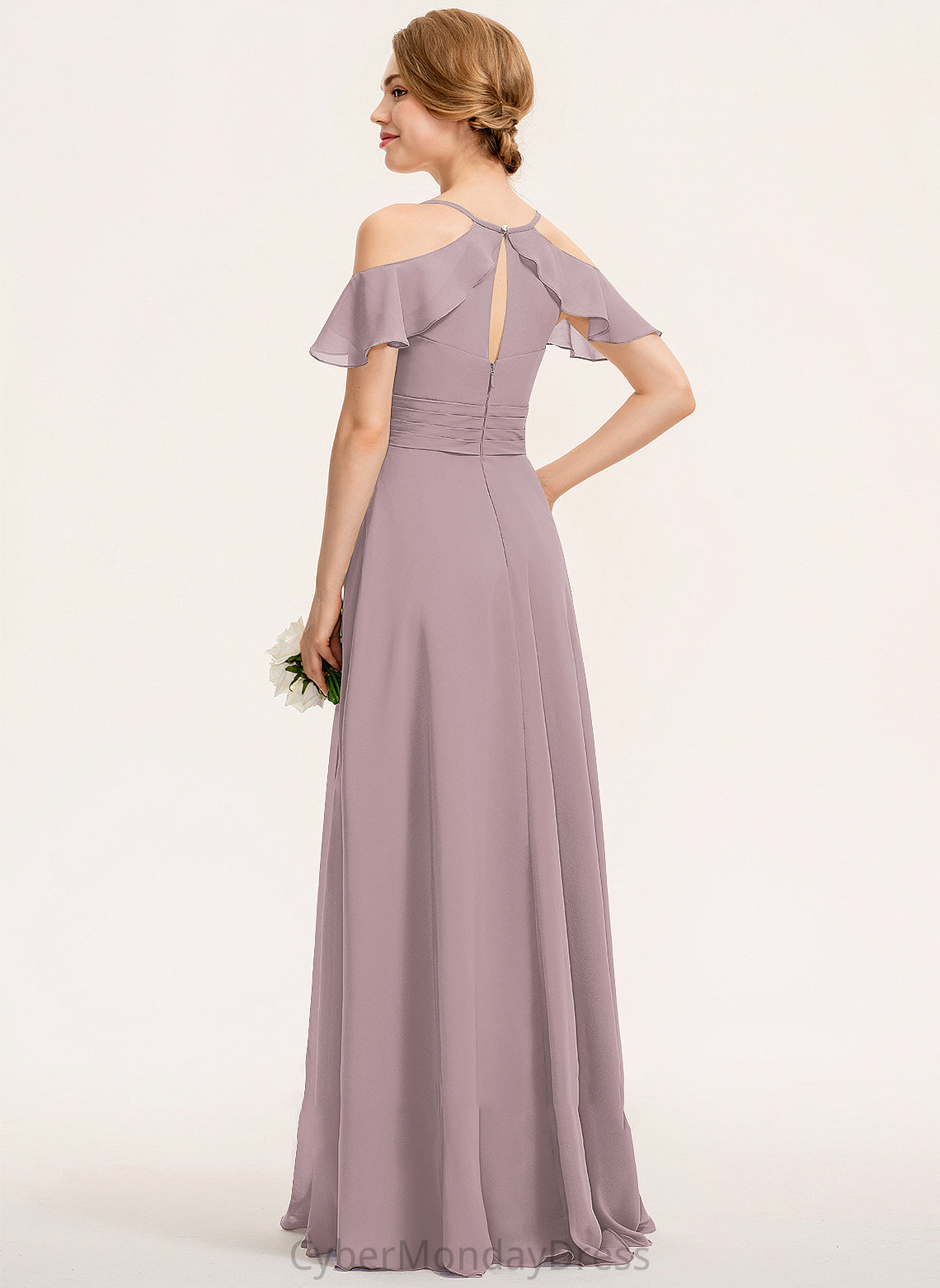 Embellishment Neckline Ruffle Floor-Length SplitFront CascadingRuffles V-neck Silhouette A-Line Fabric Length Susanna Bridesmaid Dresses