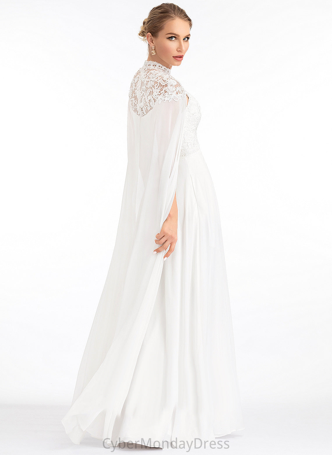 Wedding Wedding Dresses Jillian Chiffon High A-Line Dress Lace Floor-Length Neck