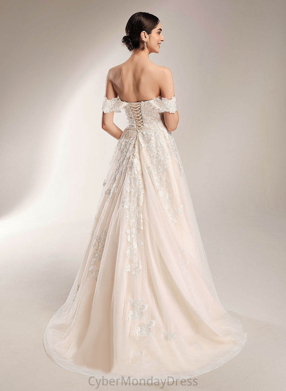 Lace Chapel Ball-Gown/Princess Off-the-Shoulder Wedding Wedding Dresses Ainsley Train Dress Tulle