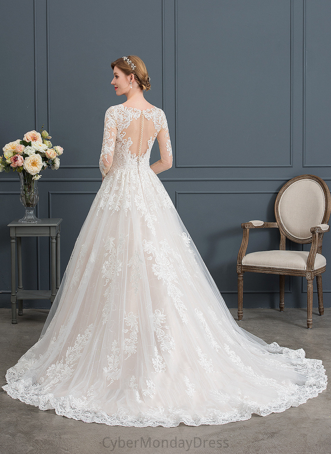 Kennedy Lace Wedding Ball-Gown/Princess V-neck Tulle Wedding Dresses Dress