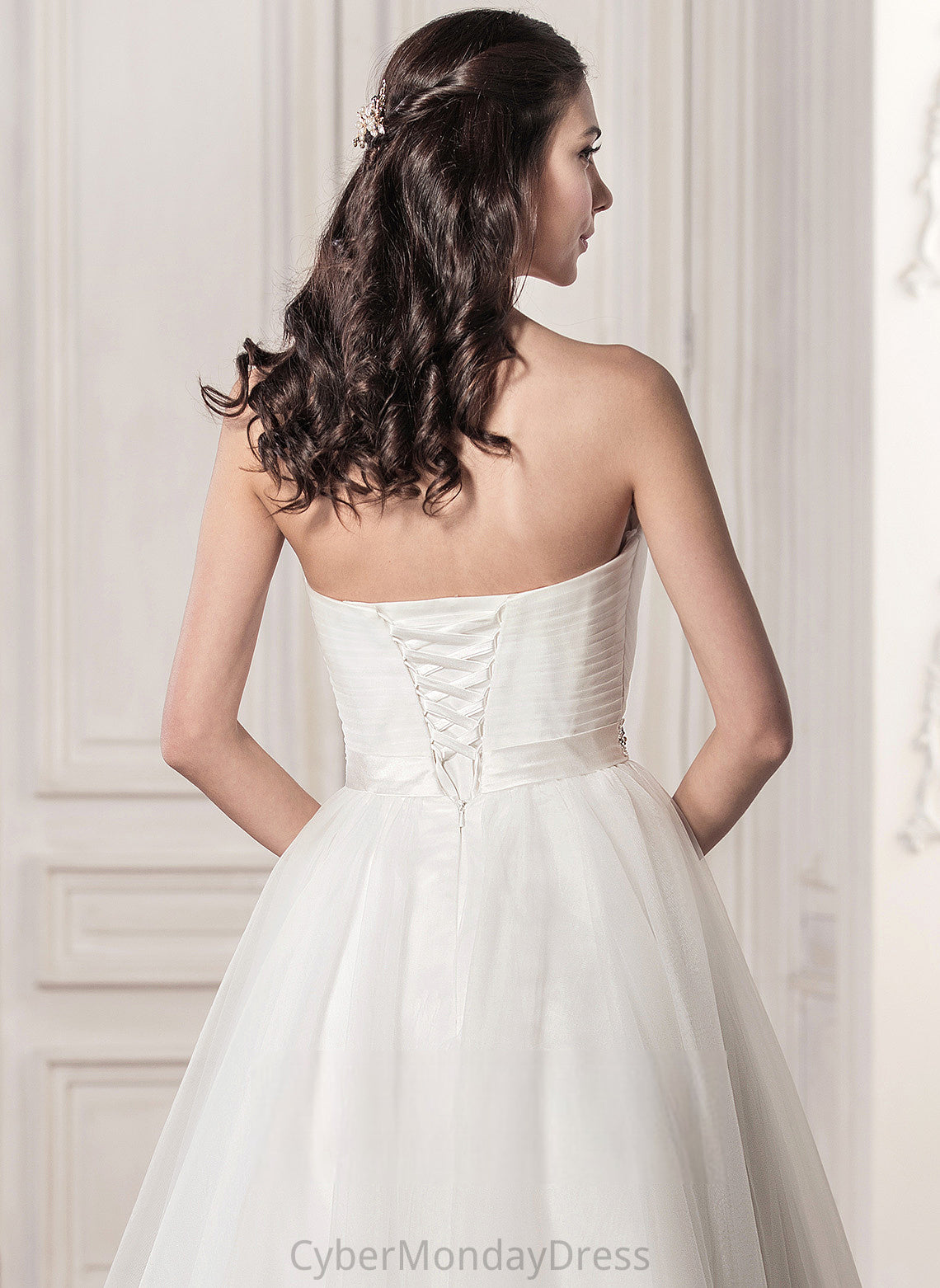 Tea-Length A-Line Beading Jaida With Tulle Sweetheart Dress Sequins Satin Ruffle Wedding Dresses Wedding