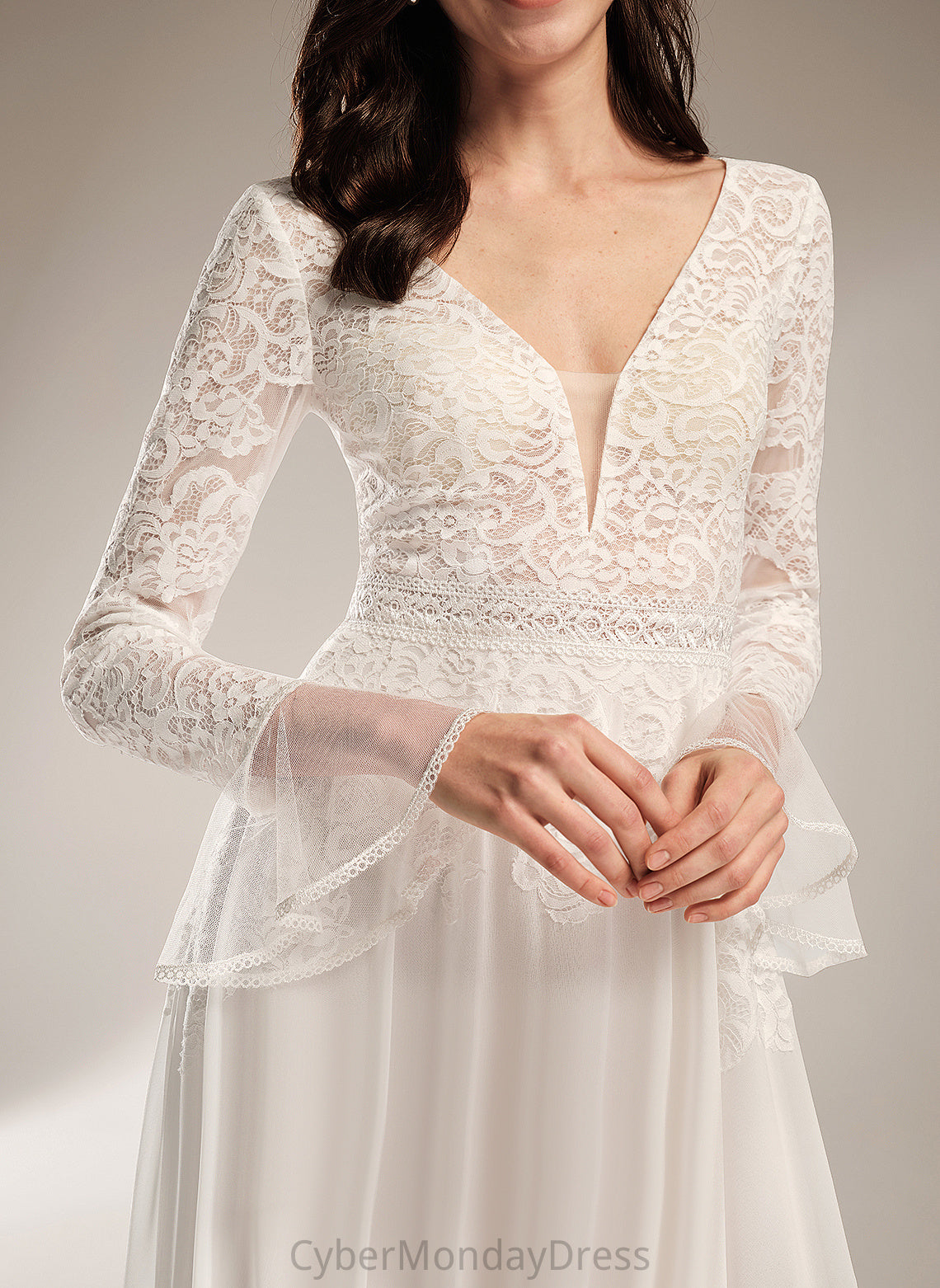 Dress Court A-Line Wedding Dresses Lace Train With V-neck Kassandra Chiffon Wedding Ruffle