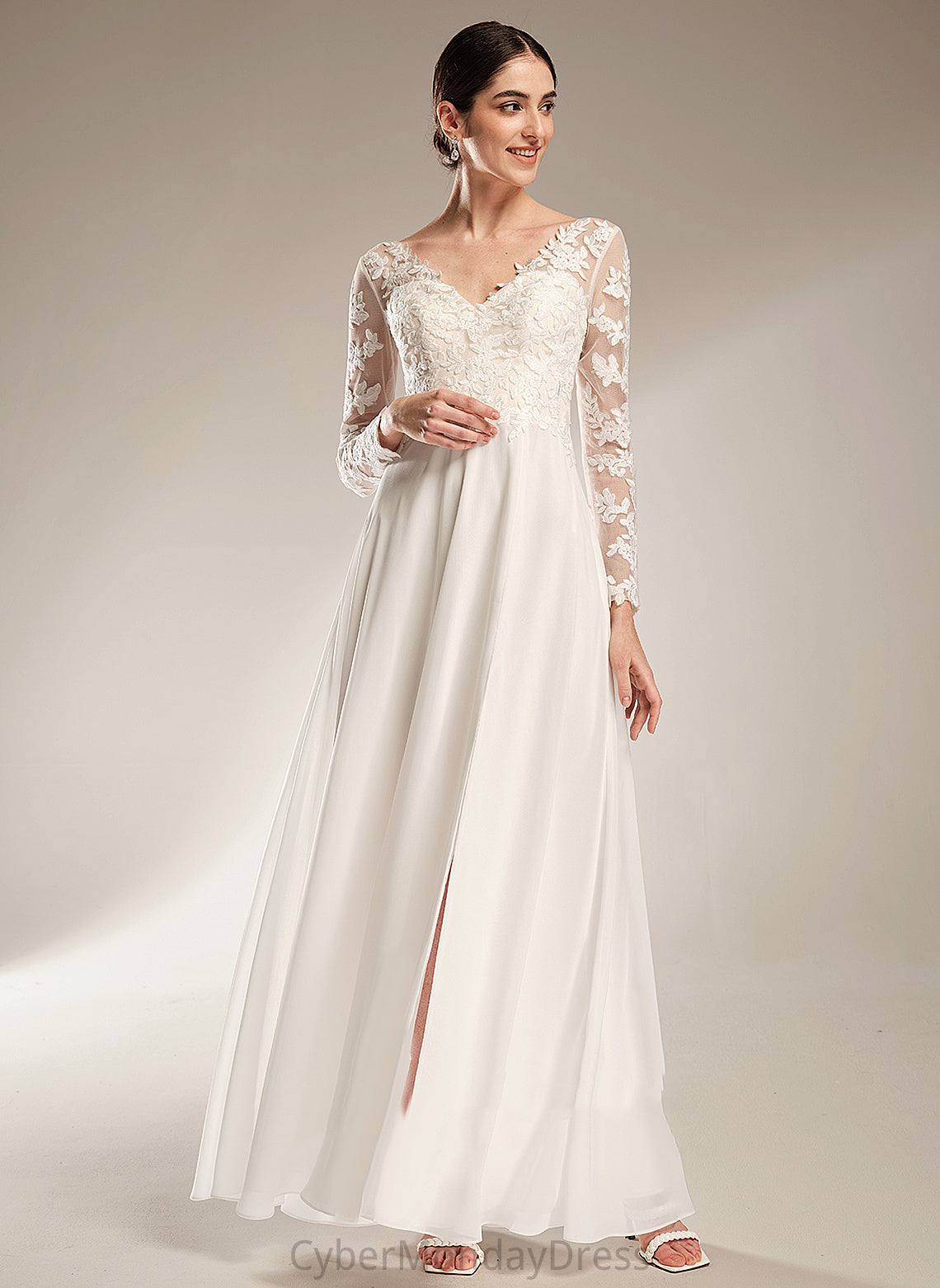 Wedding Dresses Wedding V-neck Floor-Length Thirza Lace A-Line Chiffon Dress